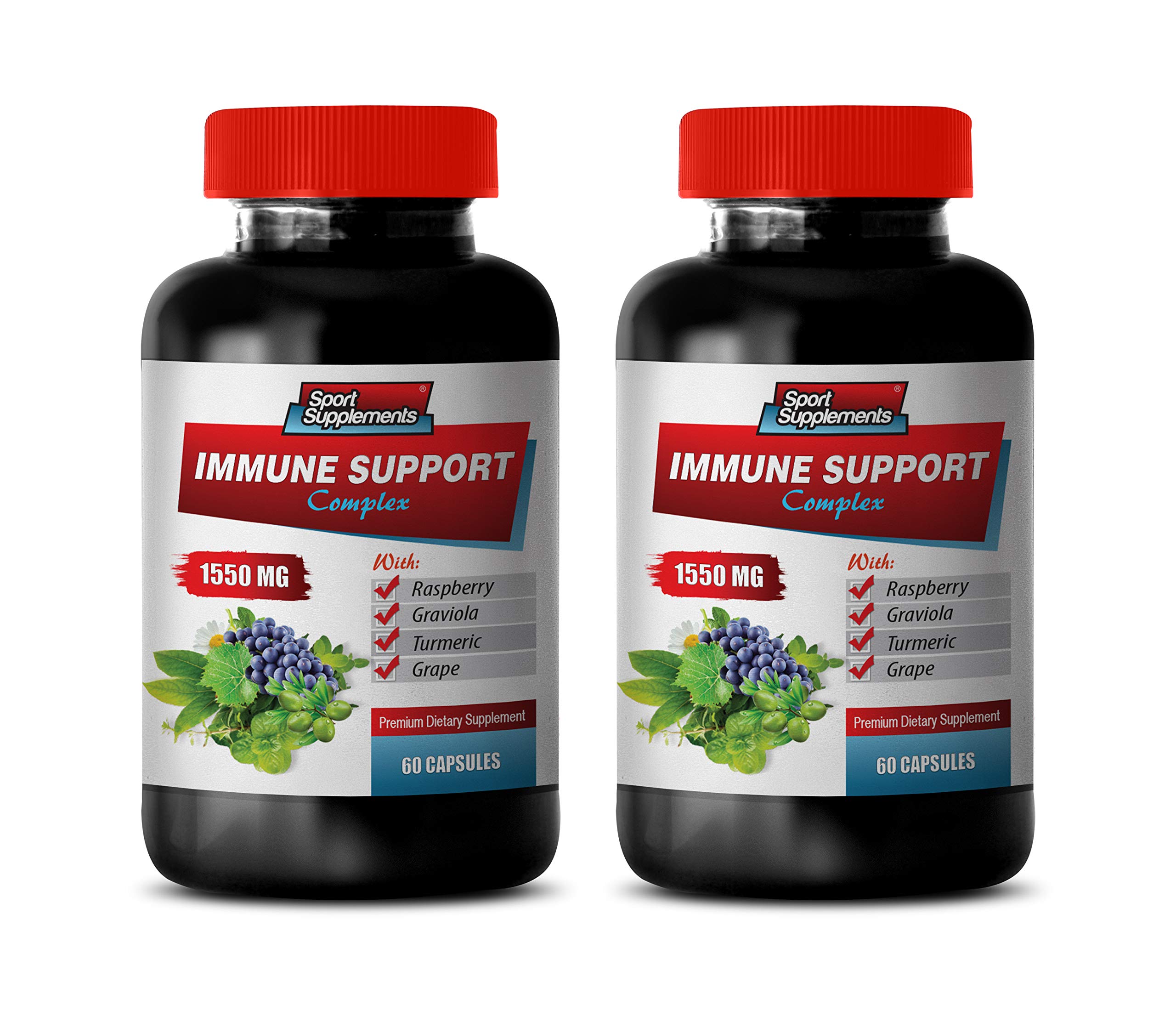 c Immune Pills - Immune Support Complex 1550MG - Natural Formula - Premium Blend - Stop Free Radical Damage - graviola Pulp Extract - 2 Bottles (120 Capsules)