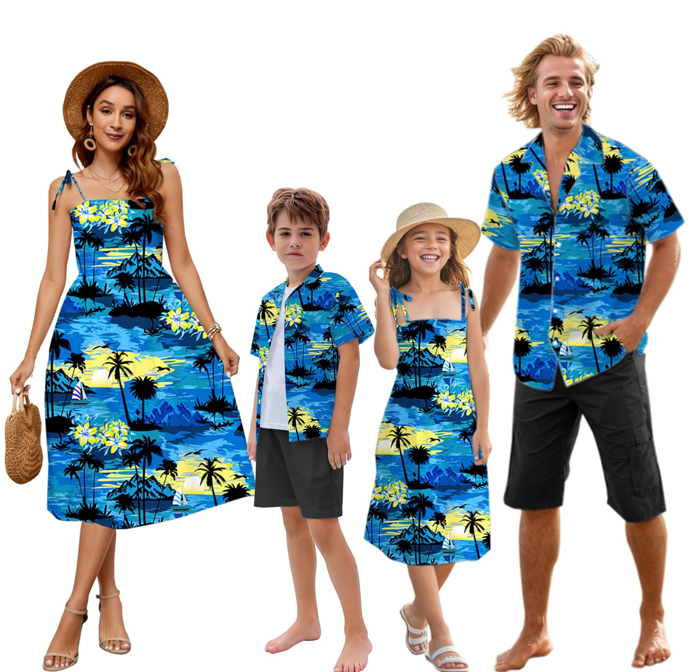 SANGTREE Family Matching Hawaiian Outfits , Casual Beach Travel Clothes ，Vacation Clothing Set for Women &amp; Men &amp; Girls &amp; Boys