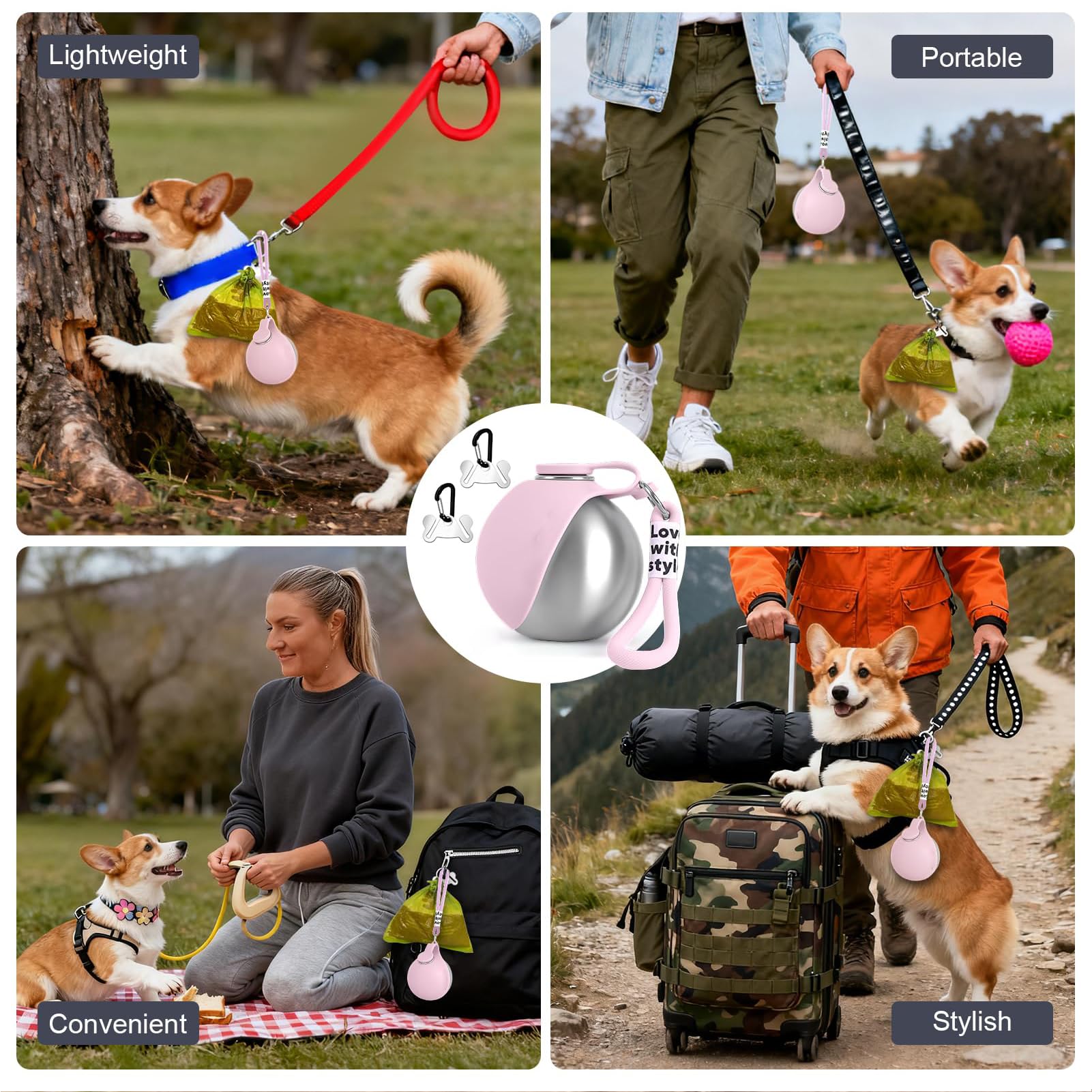 Borraccia Cane Portatile, 285ml Borraccia Per Cani Portatile, Borraccias Cane Con Ciotola Silicone, Borraccias Da Viaggio Compatta E A Tenuta Stagna Per Cani (Rosa) - 5