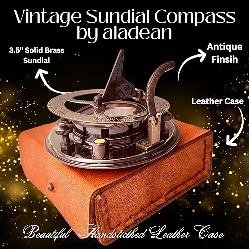 Miniatura 2 de ALADEAN Reloj de reloj de sol de latón vintage, brújula náutica antigua, reloj de reloj de sol en caja de regalo de cuero de recuerdo, reloj de sol