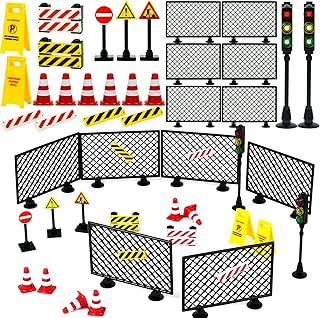 Pasacho Road Signs Bricks Accessories, Construction Site Street Signs, Mini Traffic Cones & Crosswalk Signal Toys for Kids...