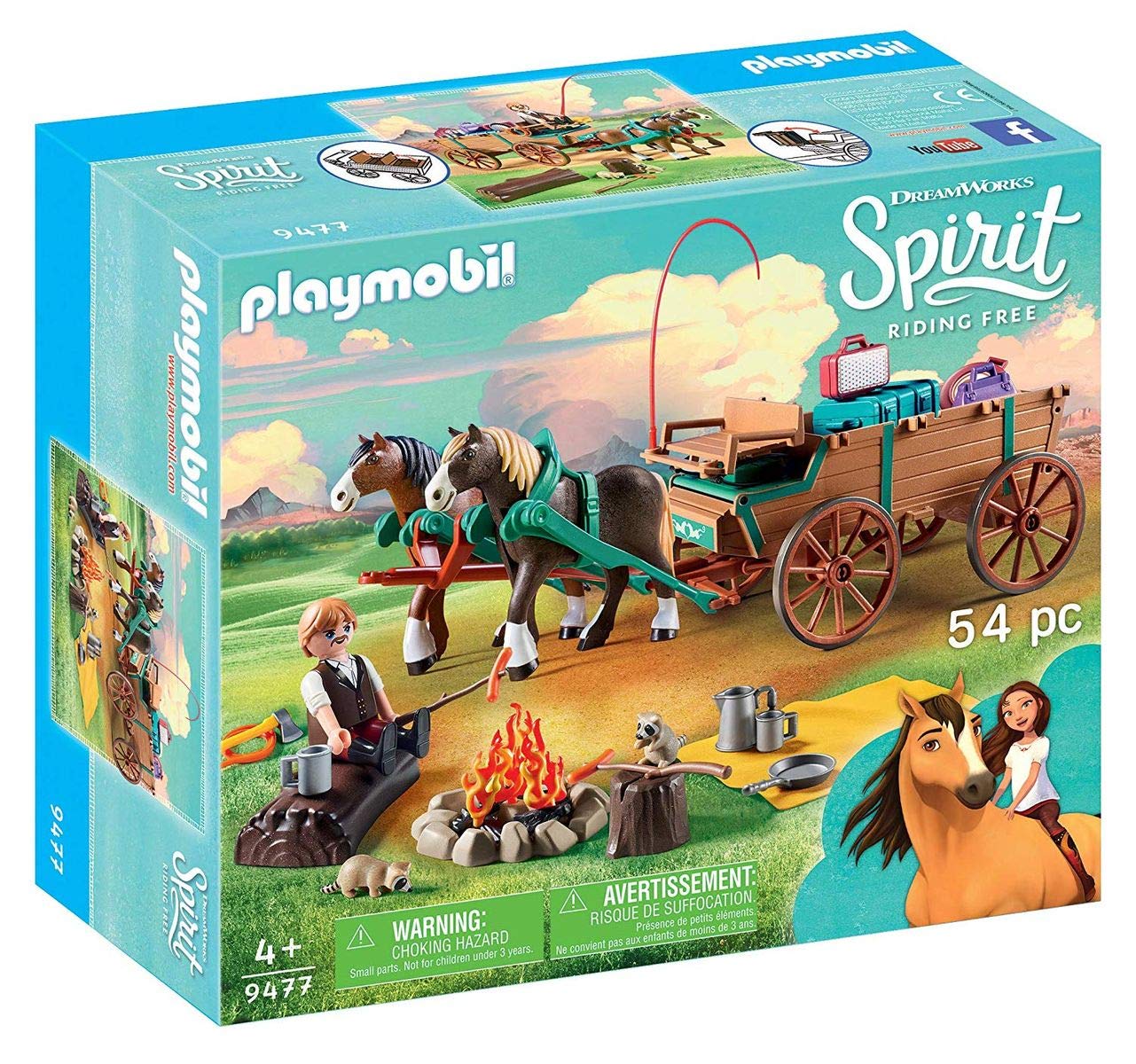 PLAYMOBIL DreamWorks Spirit 9477 - Padre di Lucky con carro, Dai 4 anni