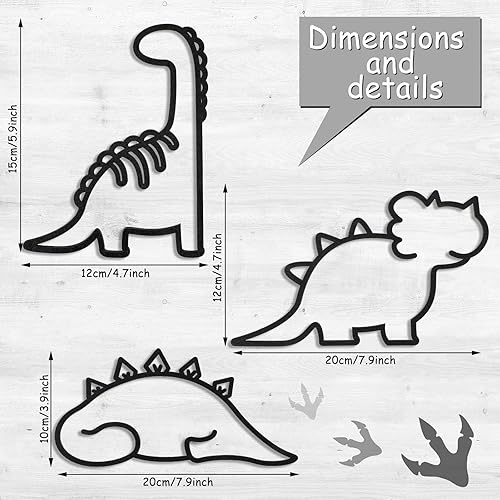 Miniatura 2 de 3 piezas de decoración de pared de dinosaurio geométrico de madera para decoración de habitación de bebé, niños y niñas, estantería, baño,