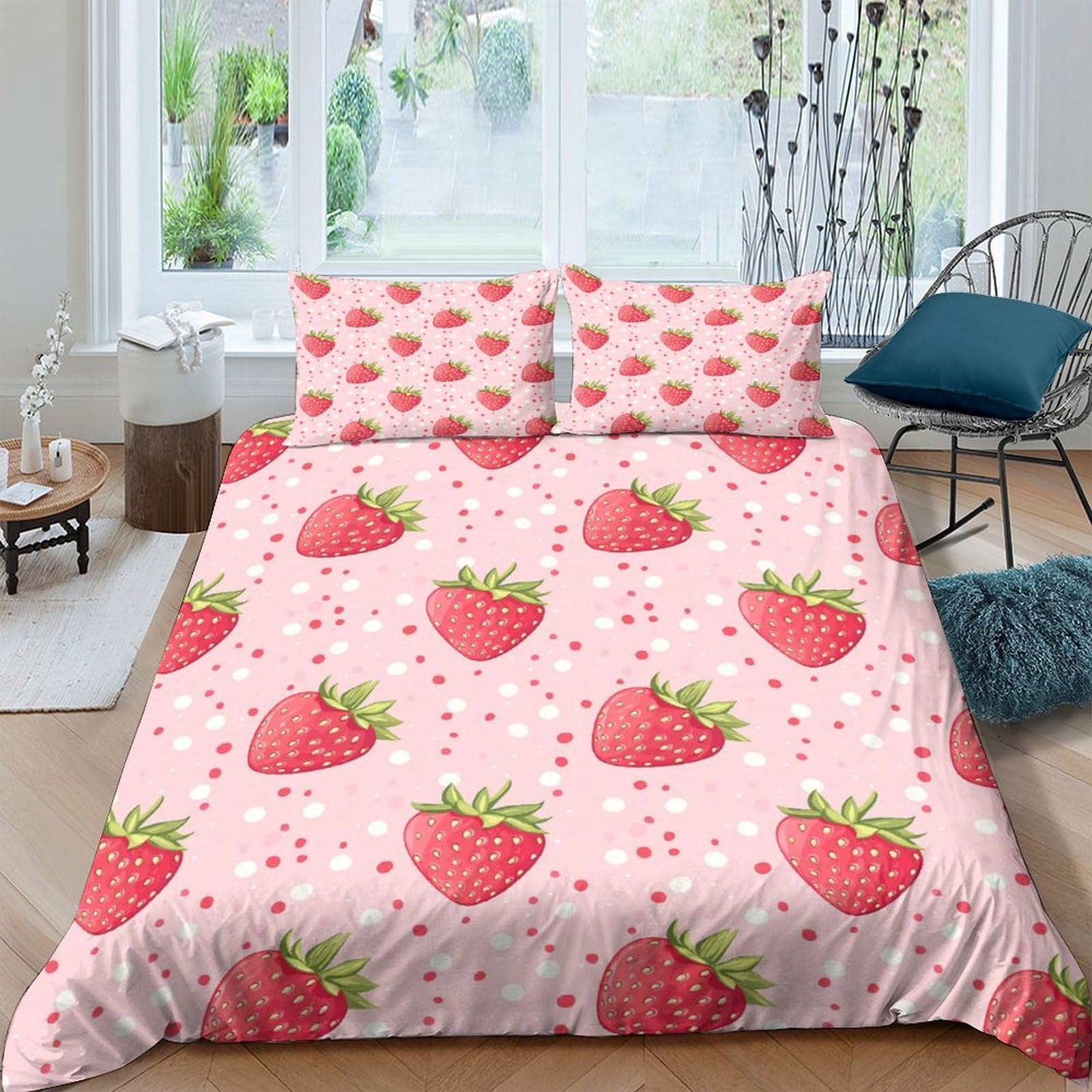Ctjqhvkz Style-9 3D Printed Strawberry Pattern Fitted Sheet Microfiber Pink Fruit Bed Cover Non Slip Easy Care For Bedroom Guest Room Single（135X200cm）