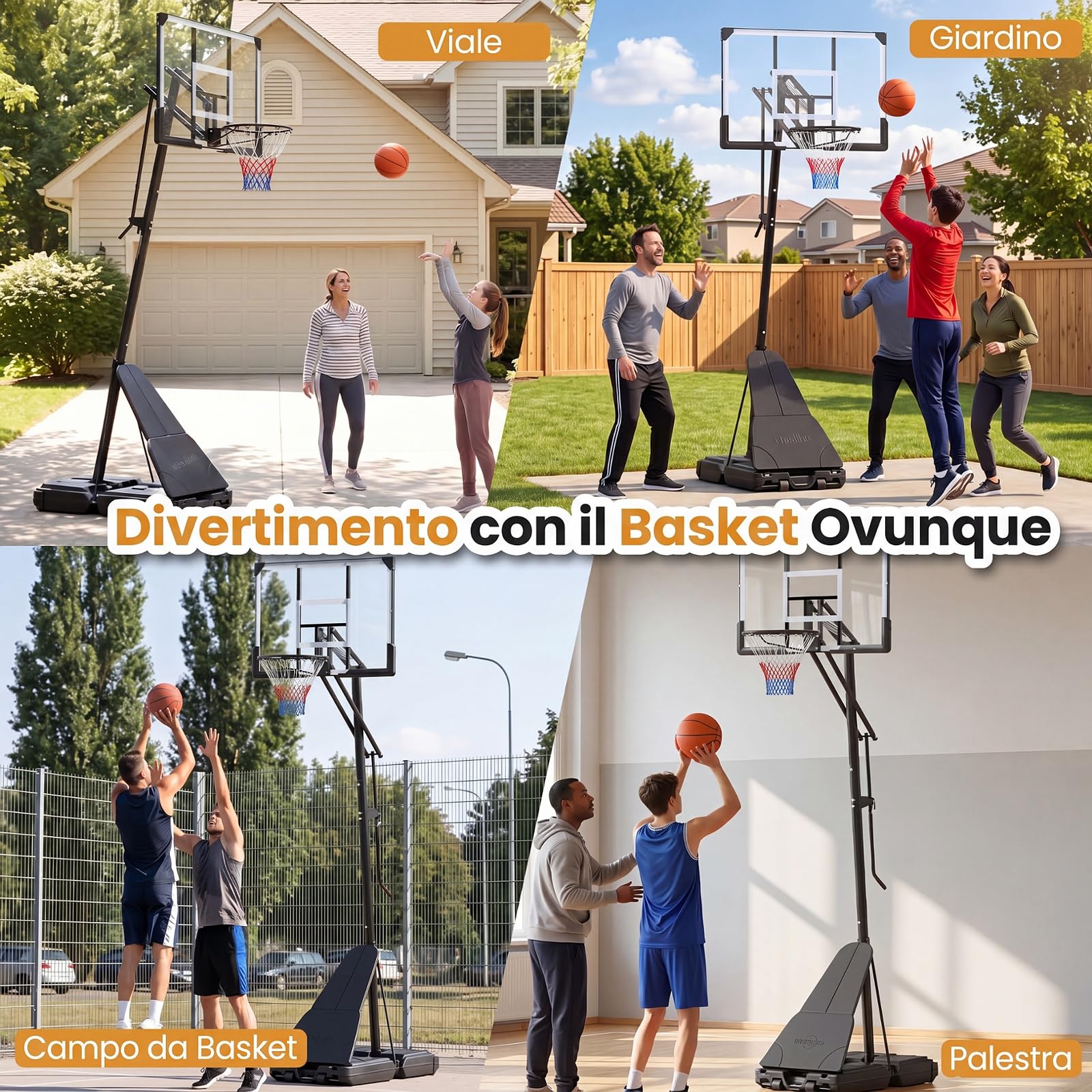 COSTWAY Canestro Basket da Esterno, Canestro da Basket Professionale con Altezza Regolabile 245-305 cm, Portatile con Ruote, Base Riempibile, Sistema di Ritorno e Tabellone Infrangibile | Altezza Regolazione a 5 Livelli 245-305 cm, Base Riempibile, Tabell