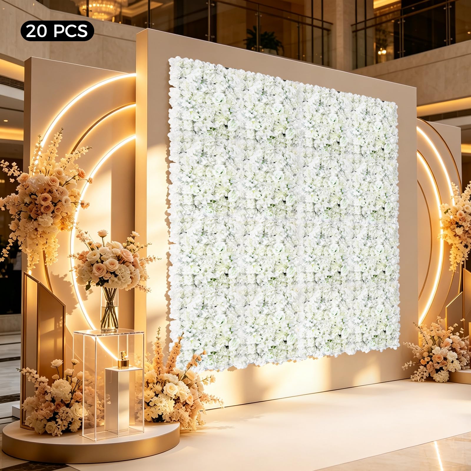 Kunstblumenpaneele 20 Stück 40x60cm Rosenwand Hochzeitsdeko Weiß