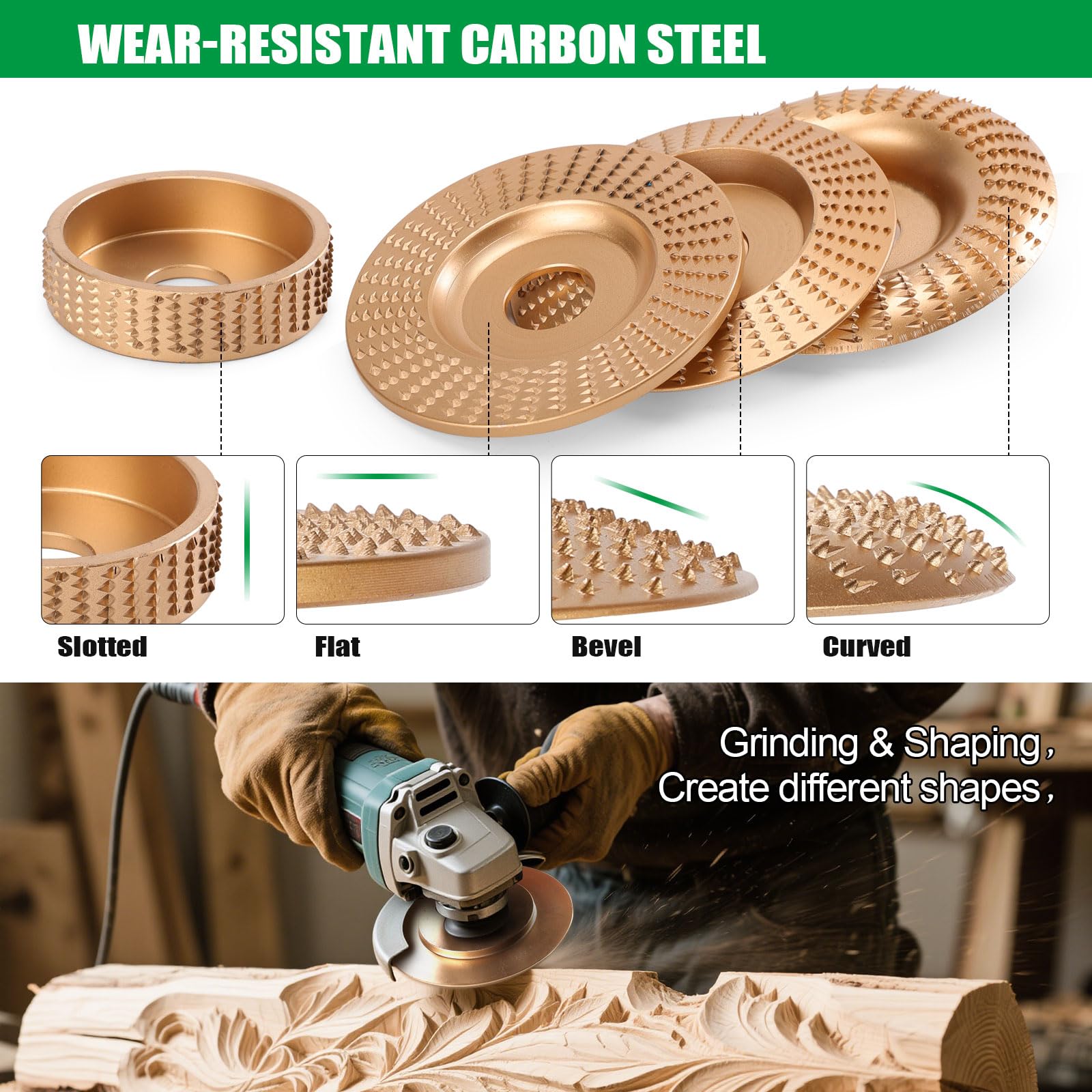 Wood Carving Disc Set - 14pcs for Angle Grinder -4