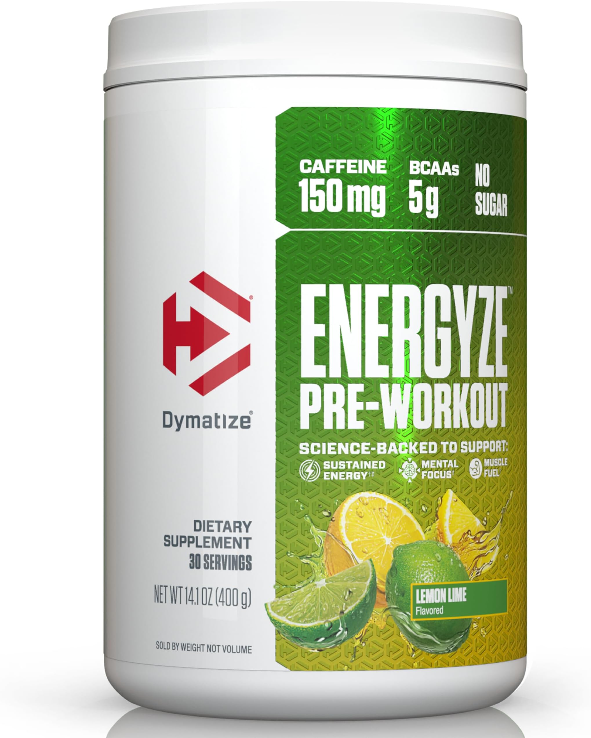 Energyze Pre Workout Powder for Men and Women, Lemon Lime Flavor, 150mg Caffeine, 5g BCAAs, Performance Blend of L-Theanine, L-Tyrosine, L-Citrulline, No Sugar, 30 Servings