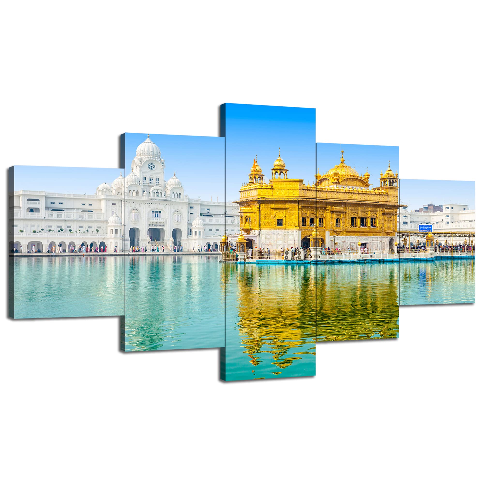 Artbrush Tower Golden Temple Wall Art Sikh Religious Wall Decor Canvas Print Amritsar Sikhism Painting Sikh Temple Picture Framed Poster Home Living Room Decoration(60''Wx32''H)