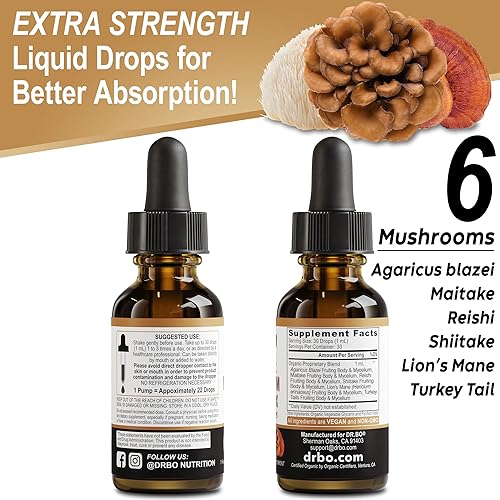 Miniatura 9 de Complejo orgánico de hongos melena de leones  Suplemento de hongos líquido gotas de tintura para concentración, niebla, suplementos de salud