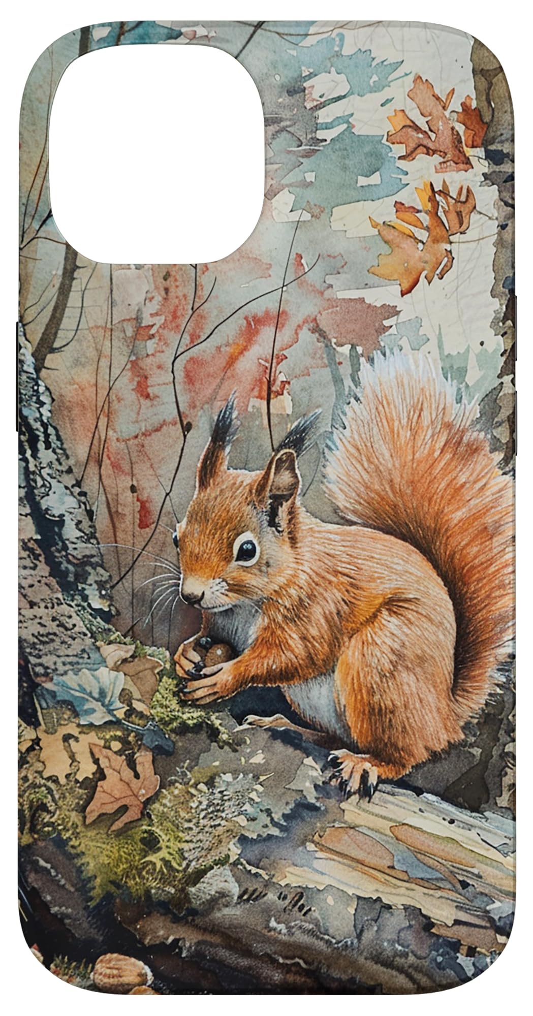Red Squirrel in a Wood Case for iPhone 14, brown