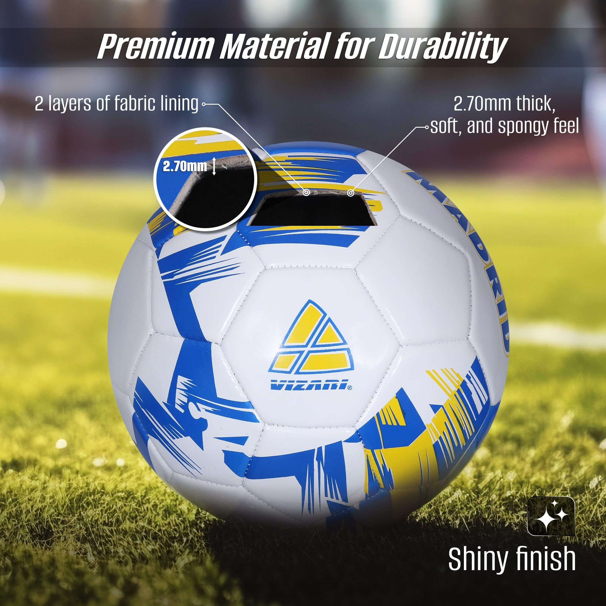 Vizari Pallone da calcio Miami per ragazzi e adulti | Taglie Mini, 3, 4, 5 | Pallone da calcio per ragazzi, ragazze, bambini | Barcellona, Manchester, City, Madrid, Monaco, Parigi