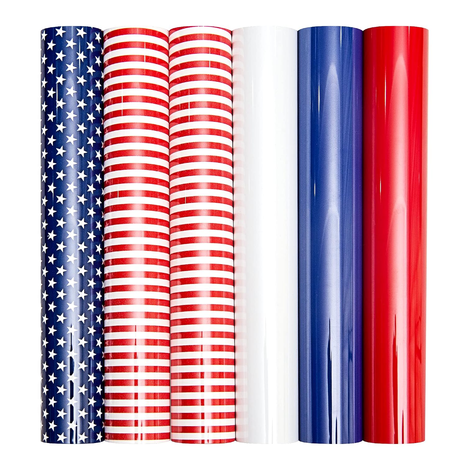 USA Iron On Flag Vinyl Sheets 6 Pcs 12'' x 10',Fourth of July Patriotic Navy White Stars HTV Vinyl for T-Shirts Craft DIY,America Flag Heat Transfer Vinyl Compatible with All Cutters