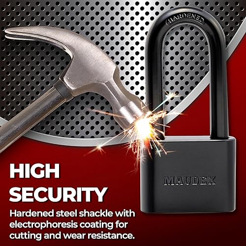 Miniatura 5 de Maudex PBE50 - Candado resistente a la intemperie, protección confiable con 5 llaves, revestimiento protector, acero duradero para unidades de