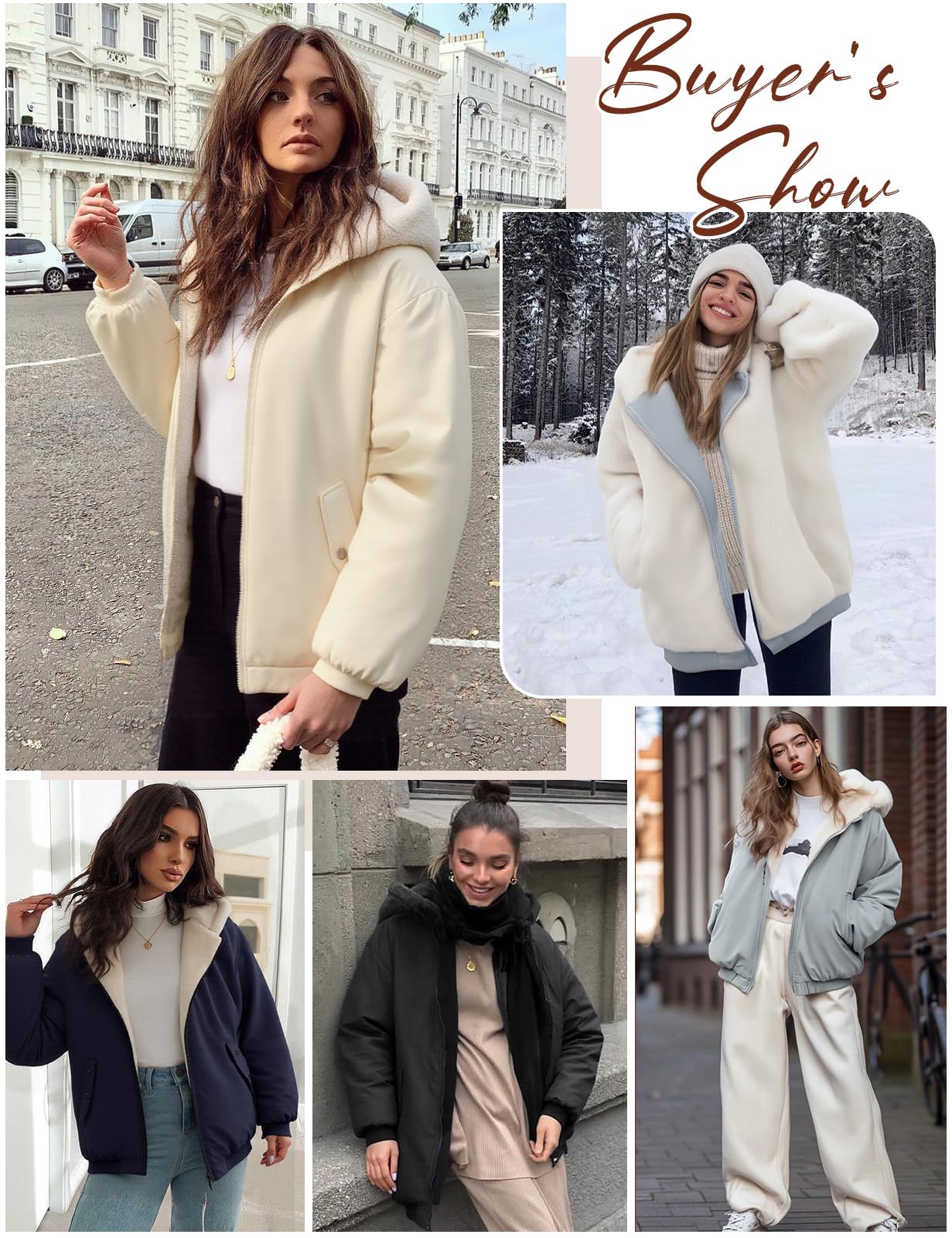 Vancavoo Chaqueta Reversible Mujer de Invierno con Capucha y Pelo Suave | Cazadora Corta con Cremallera, Puños de Canalé y Bolsillos en Ambos Lados para Uso Diario