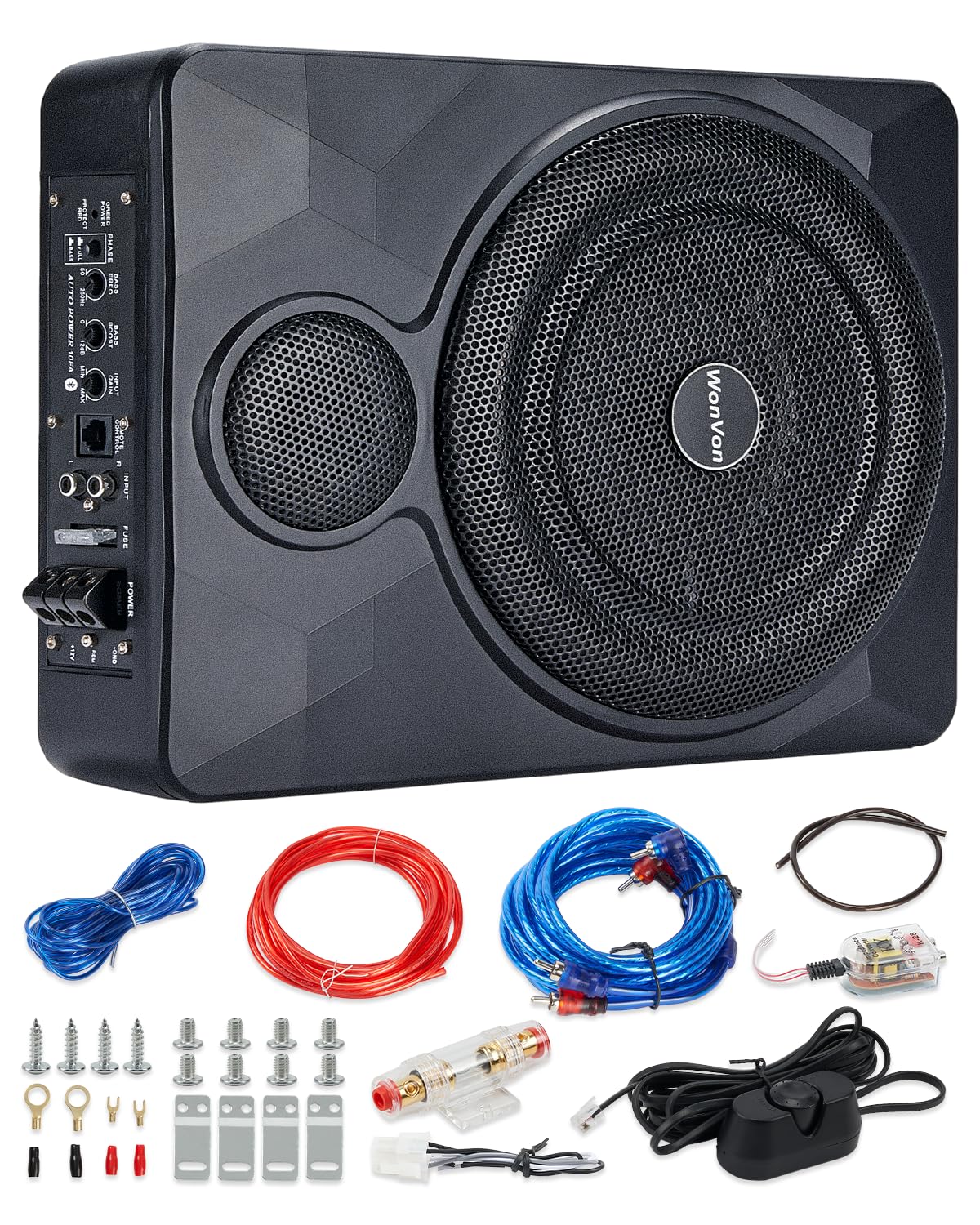 10" 800W Underseat Subwoofer Car/Truck with Double Speakers(Bass and Tweeter), Audio Sub Built in Amplifier,Remote Control and Enclosure(8" Speaker Size, 10" Sub Size)