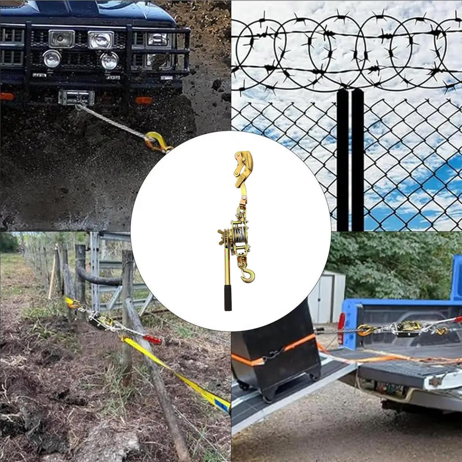 Napinacz Linki Podwójny Hak Ze Stali Narzędzie Ręczne | Wyciągarka Do Ogrodzeń Z Liny Stalowej do Rolnictwa Ogrodzenia Przemysłowego Ogród Plac Budowy Ciągnik Zabezpieczanie Cienia