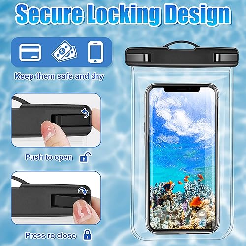 Miniatura 5 de SHANSHUI Bolsa impermeable para teléfono, paquete de 2 soportes universales impermeables para teléfono, cordón ajustable, bolsa seca impermeable