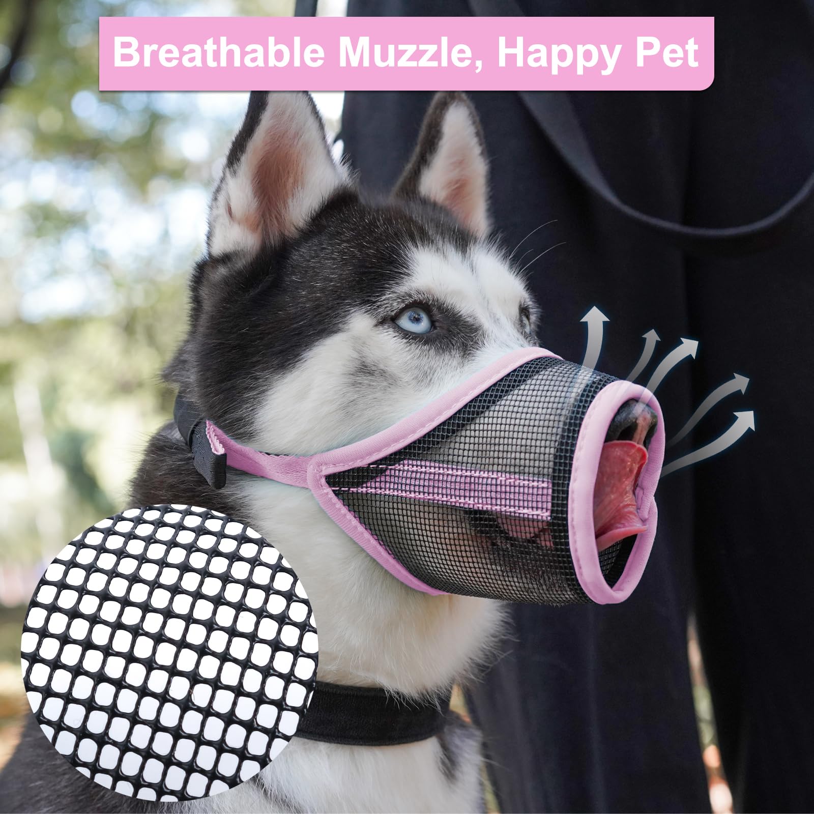 LUCKYPAW Bozal para perro, bozal de malla para perros pequeños y medianos, cubierta bucal suave para evitar mordeduras, protector bucal ajustable y transpirable para cachorros (rosa, S)