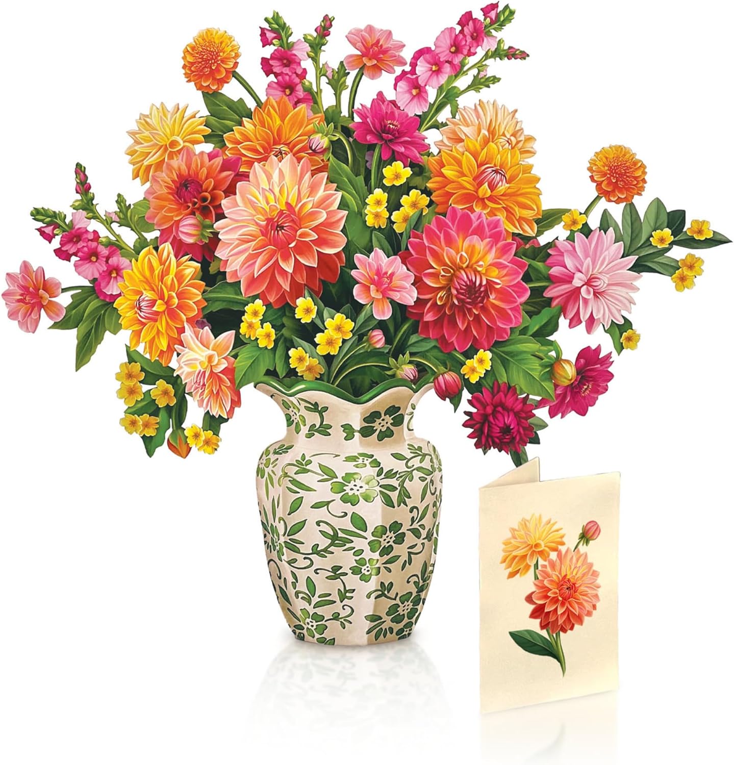 Freshcut Paper Pop Up Cards, Grande Dahlia Sunrise, 18 Inch Life Sized Forever Flower Bouquet 3D Popup Greeting Card, Birthday Cards, Thank You Card, Blank Notecard & Envelope