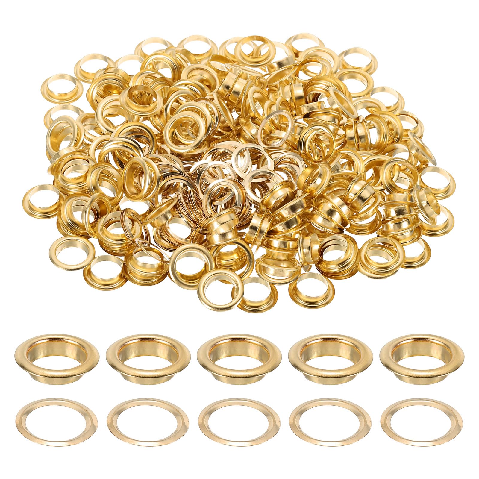 sourcing map 200 Sets Grommets Eyelets, 10mm Brass Self Backing Eyelets Metal Eyelet with Washers for Belts, Shoes, Clothes, Bead Cores, DIY Project, Gold Tone