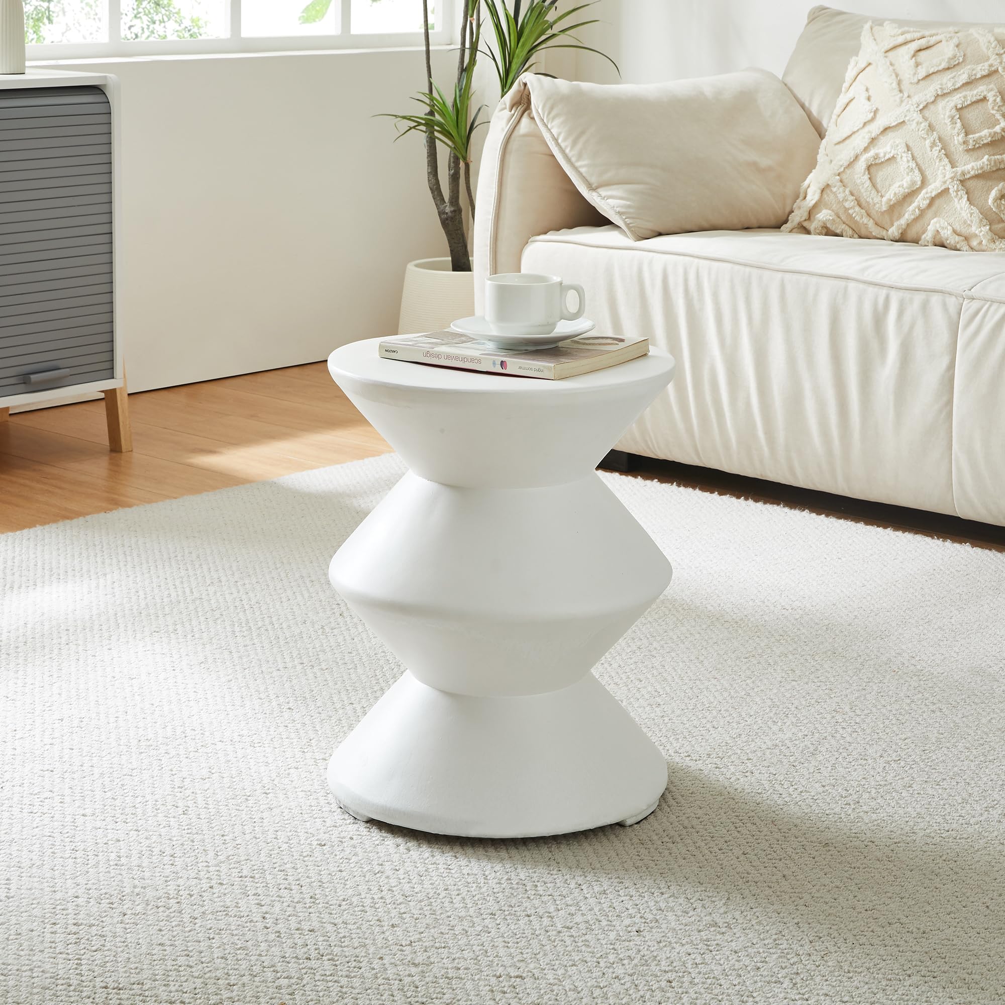 [en.casa] Tavolino da Divano Tavolo Basso Rotondo in Calcestruzzo Leggero Tavolino da Caffè Design per Interni ed Esterni Coperti 47xØ37 cm Bianco