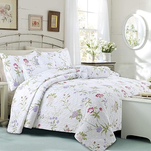 Miniatura 7 de Cozy Line Home Fashions - Juego de ropa de cama reversible con flores silvestres de primavera y diseño floral de lavanda rosa, colcha y colcha para