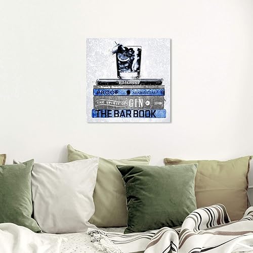 Miniatura 4 de Wynwood Studio Lienzo decorativo para pared con texto en inglés "Luxe Bar Books Indigo", cócteles