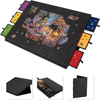 Comprar Lavievert Mesa de rompecabezas inclinable y plegable de 2000 piezas con soporte y cubierta diseñados 2 en 1, mesa de rompecabezas de fieltro ligero con 6 cajones de colores, tablero de rompecabezas