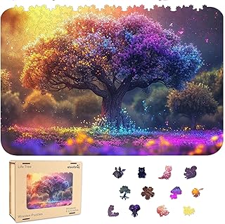 Qiuenisray Wooden Puzzles for Adults 1000 Pieces, Tree of Life Jigsaw Puzzles, FSC Certified Natural Forest Tree Decor, Unique Shape Adult Puzzles, Wood Gift for Family Game 23.4 x 16.1 in