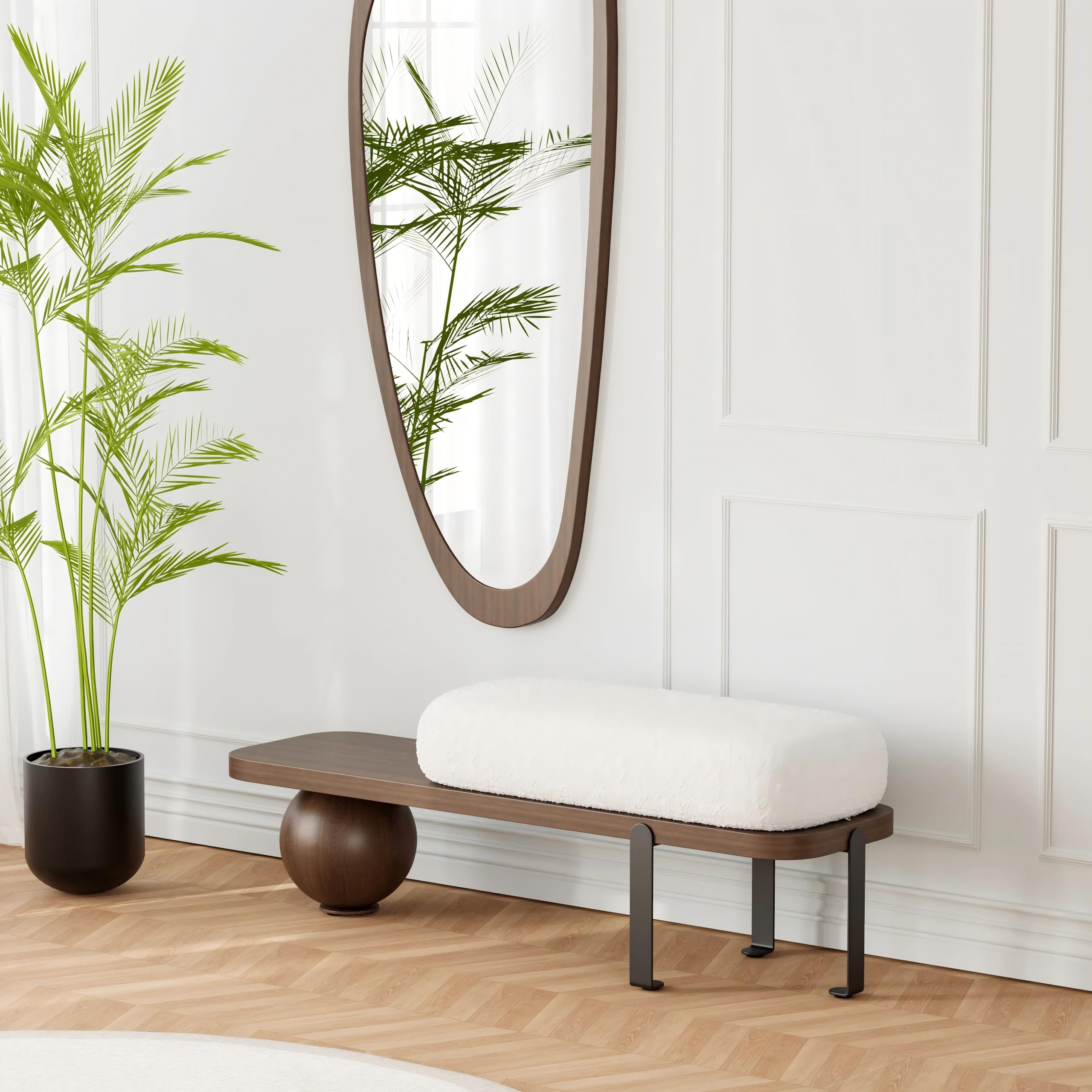 Homary Panca da ingresso, in legno, imbottita, con gambe astratte in metallo, design moderno, per camera da letto, soggiorno e corridoio, 119,9 x 35,1 x 41,9 cm (lunghezza x larghezza x altezza),