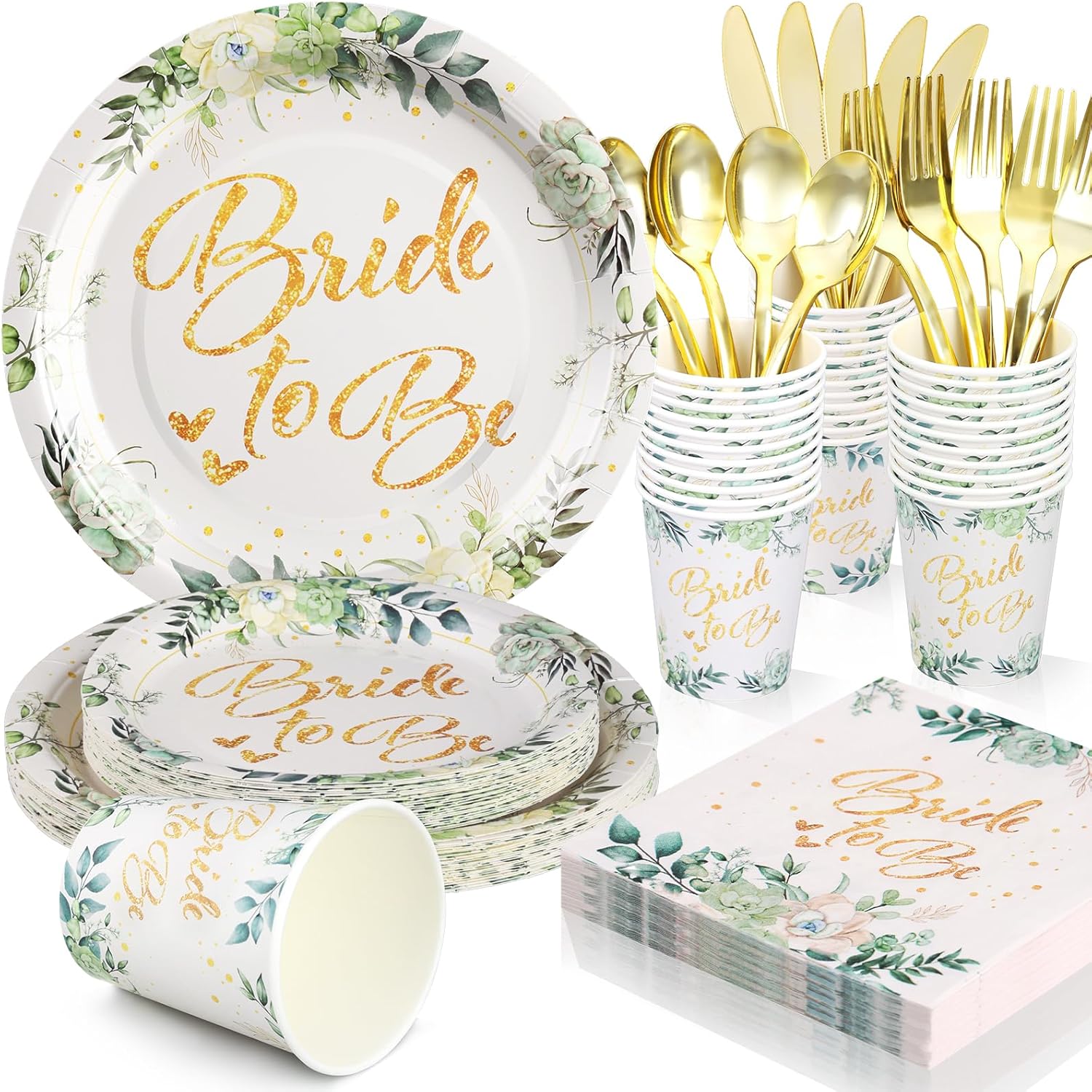 175Pcs Sage Green Bridal Shower Decorations, Bridal Shower Plates and Napkins Sets Serves 25, Bride to Be Plates for Bachelorette Wedding Engagement Party Supplies