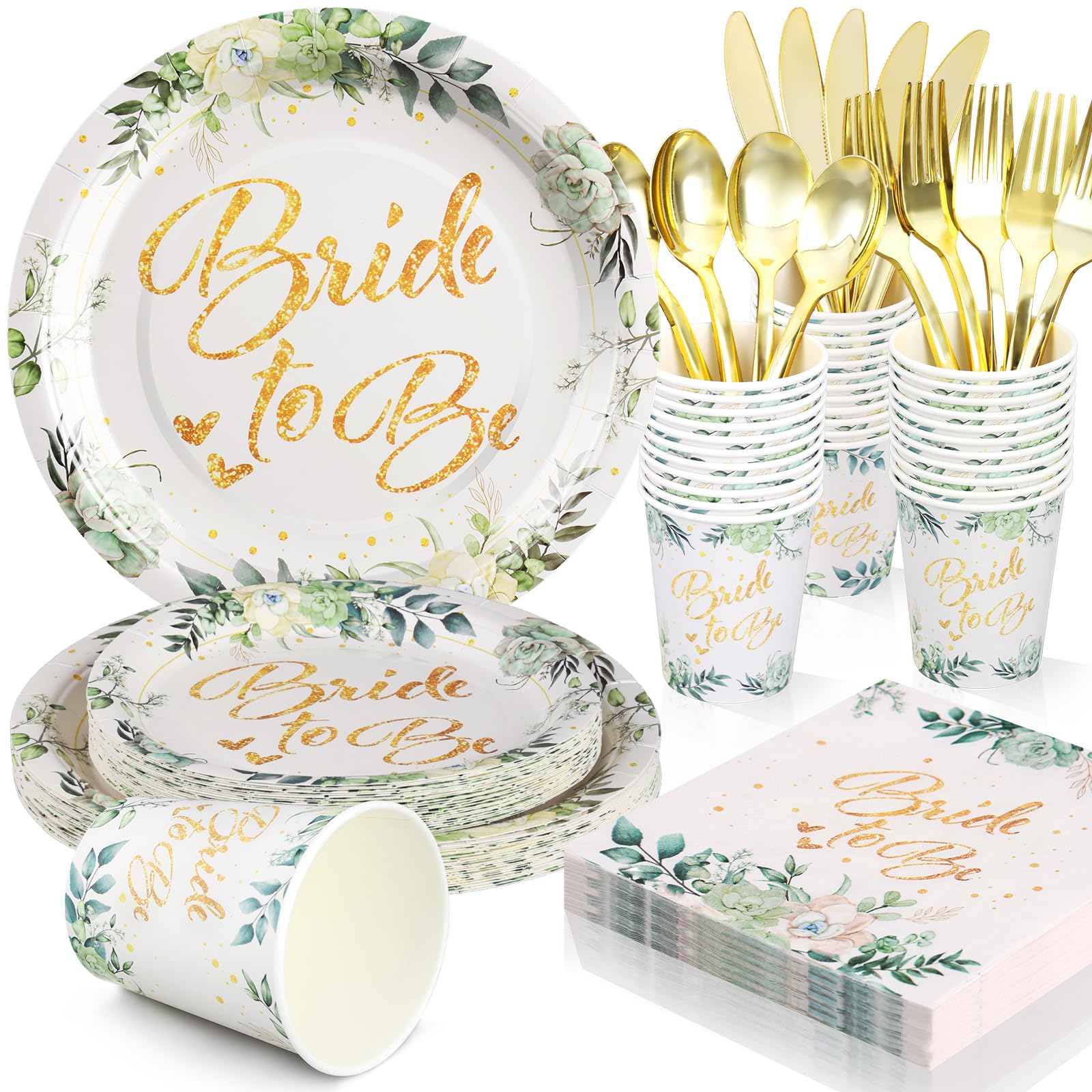 175Pcs Sage Green Bridal Shower Decorations, Bridal Shower Plates and Napkins Sets Serves 25, Bride to Be Plates for Bachelorette Wedding Engagement