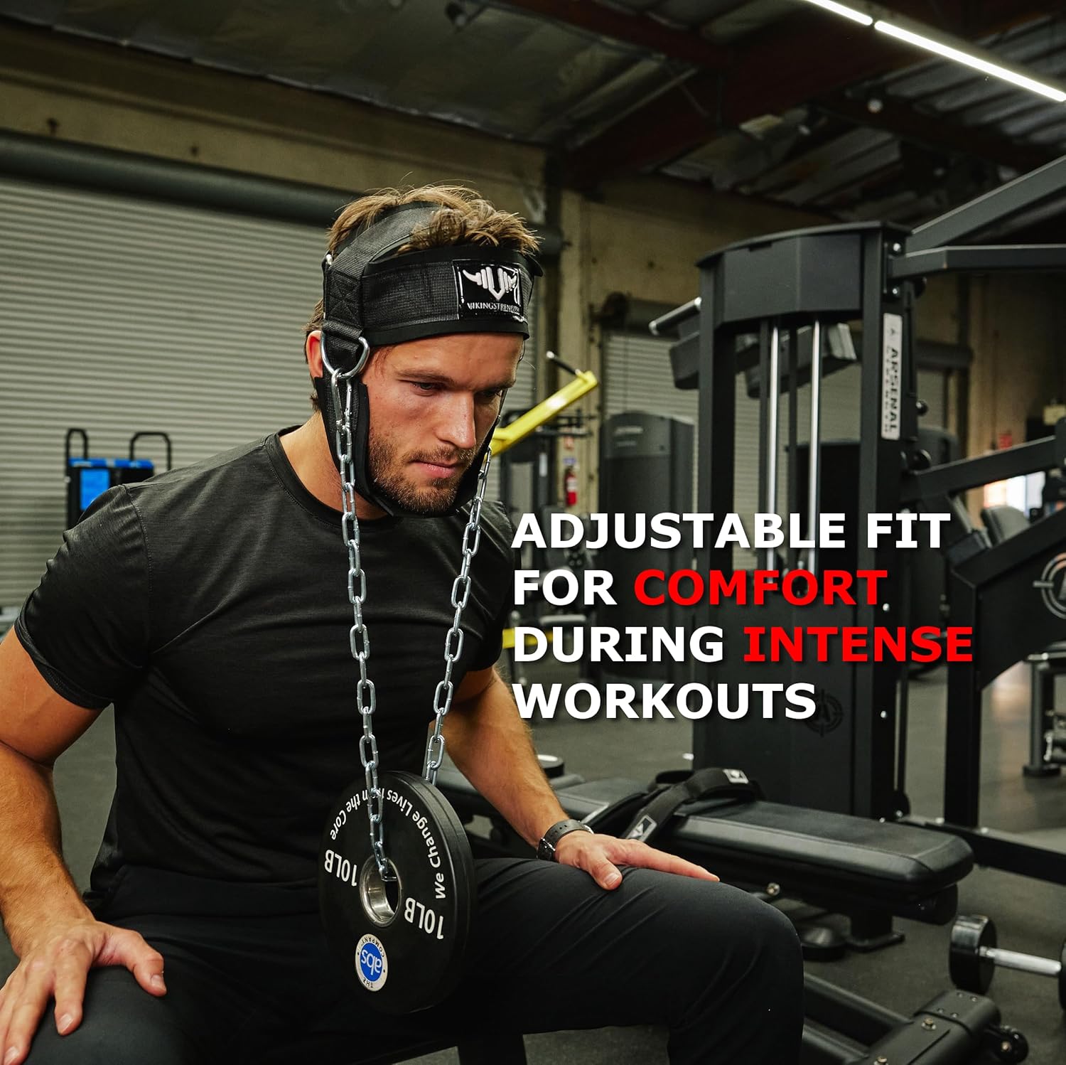Vikingstrength Neck Harness Padded Strength Trainer- Premium Quality for Neck Curls and Training. Head Exerciser for Sports and Fitness, D ring + V-Strength Workout App