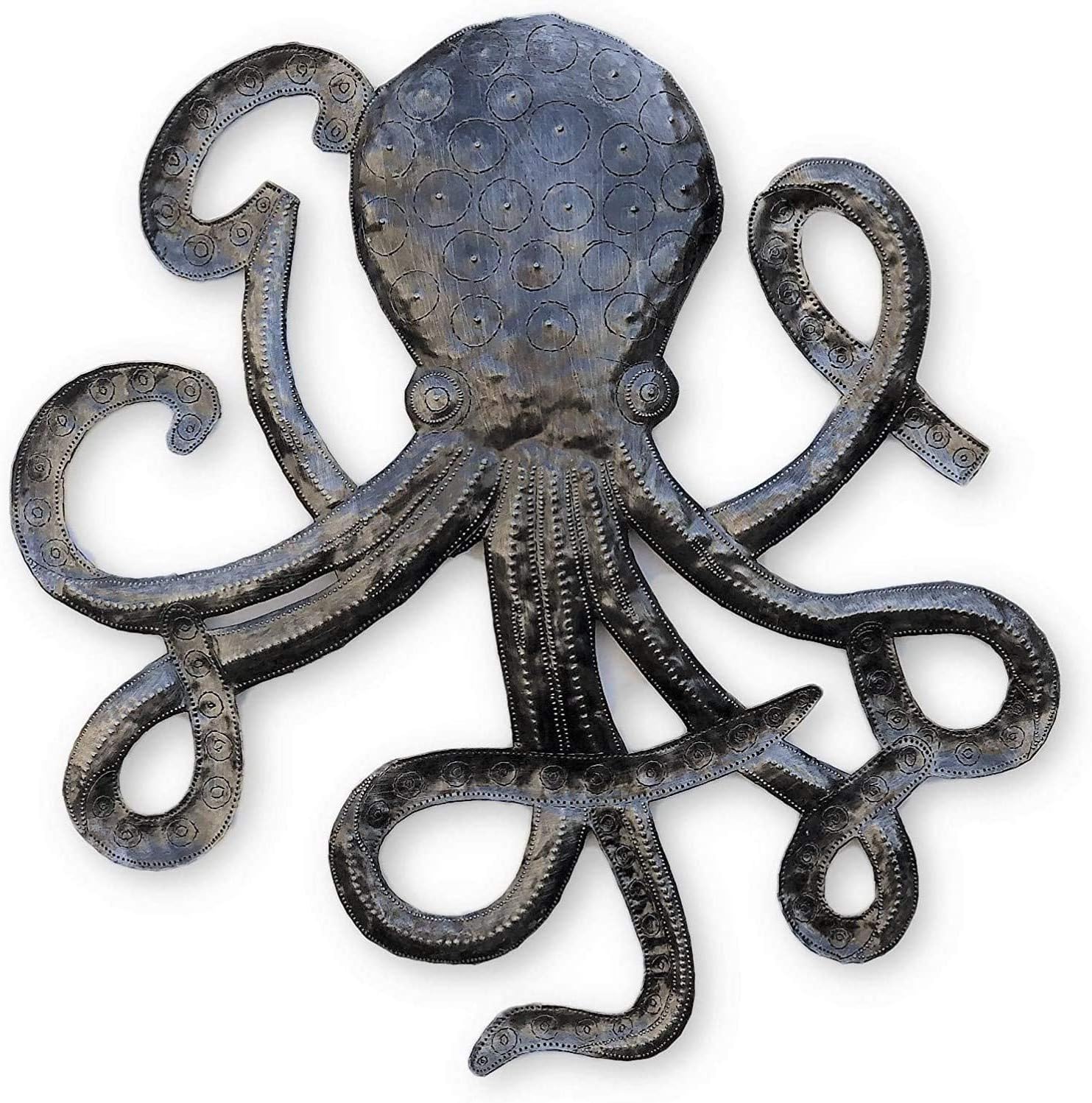 It's Cactus Handcrafted Octopus Sea Wall Decor Fair Trade from Haiti, Recycled Metal Art, Decorative Hanging Art, 24 In. X 24 In. (Ocean Reef)