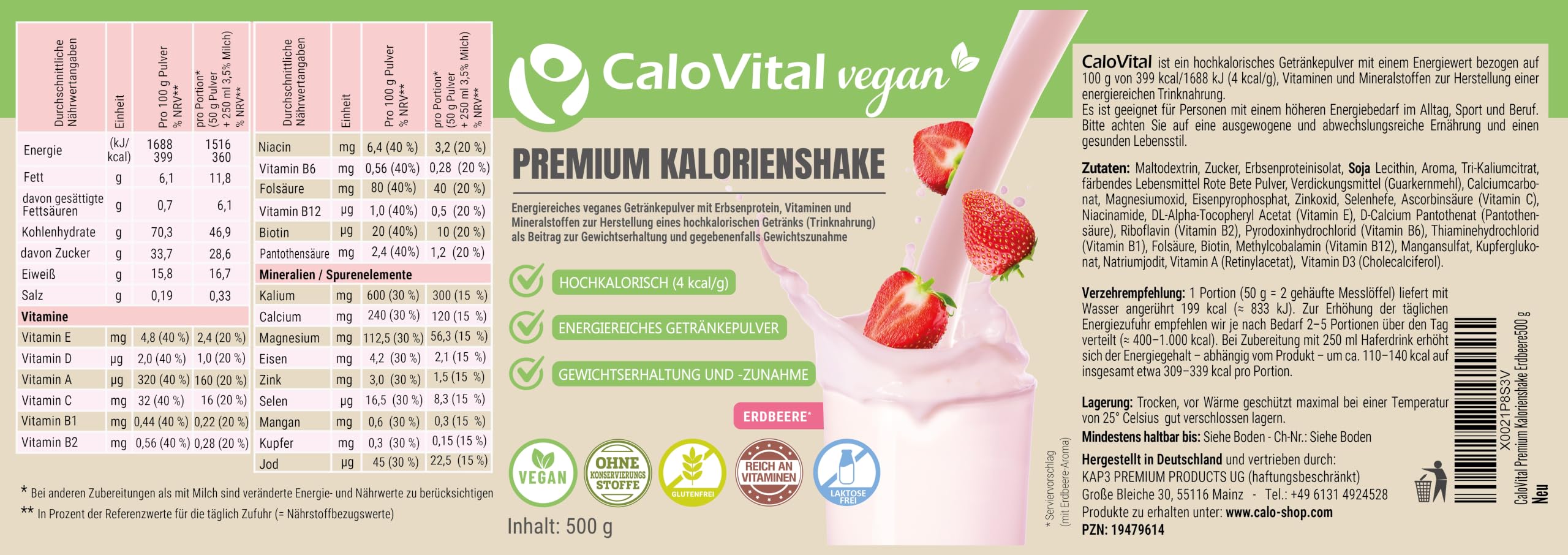 CaloVital Set risparmio di frullati calorici, vaniglia, fragola e cioccolato | Cibo vegano, cibo per astronauti con carboidrati, proteine, vitamine e minerali