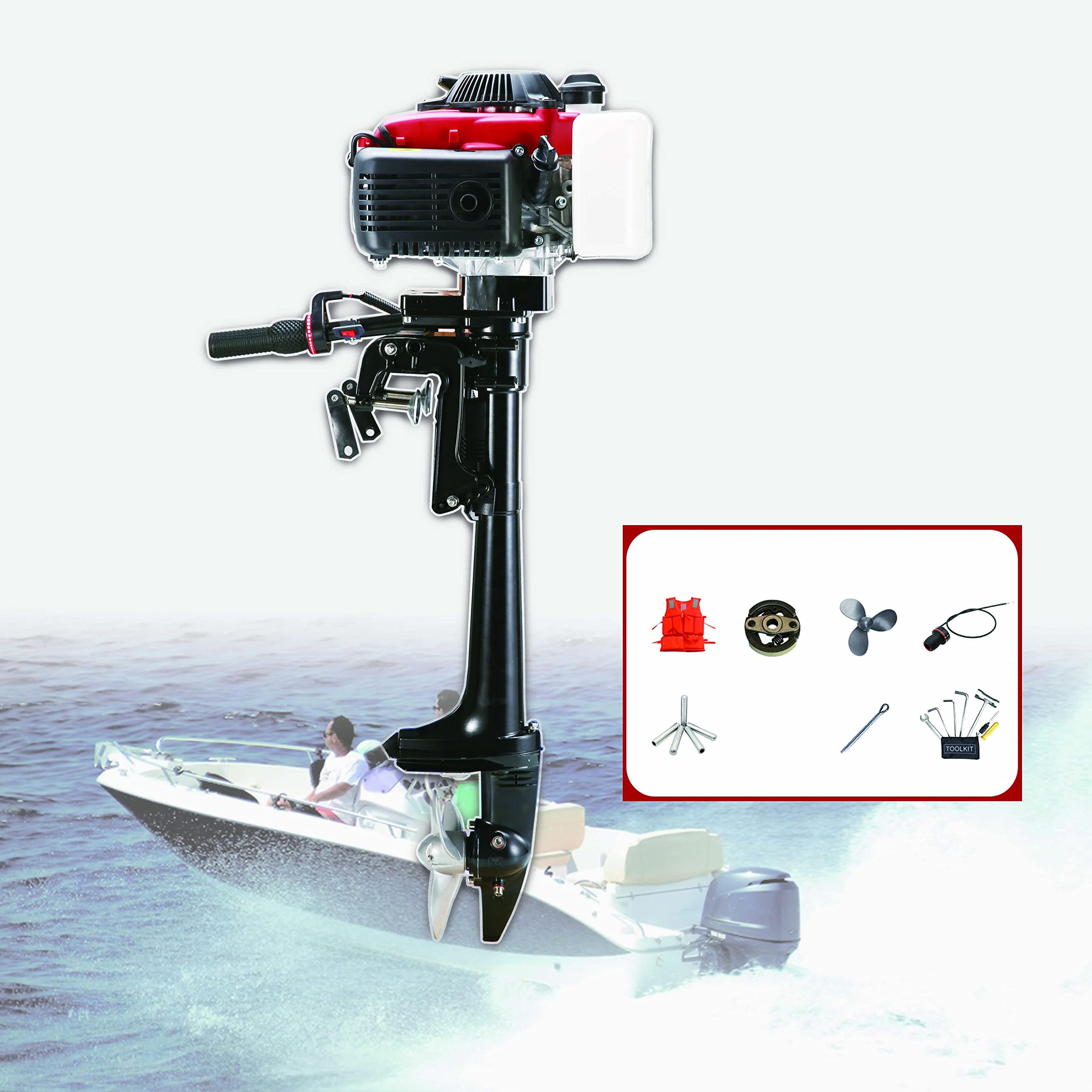 CUKUSIN Outboard Engine 4 HP 4 Stroke Outboard Boat Motor Air Cooling System, Strong Shaft
