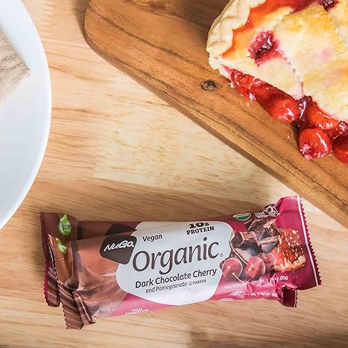 Miniatura 6 de NuGo Cereza y granada de chocolate negro orgánico, 0.35oz de proteína vegana, sin gluten, 24 unidades