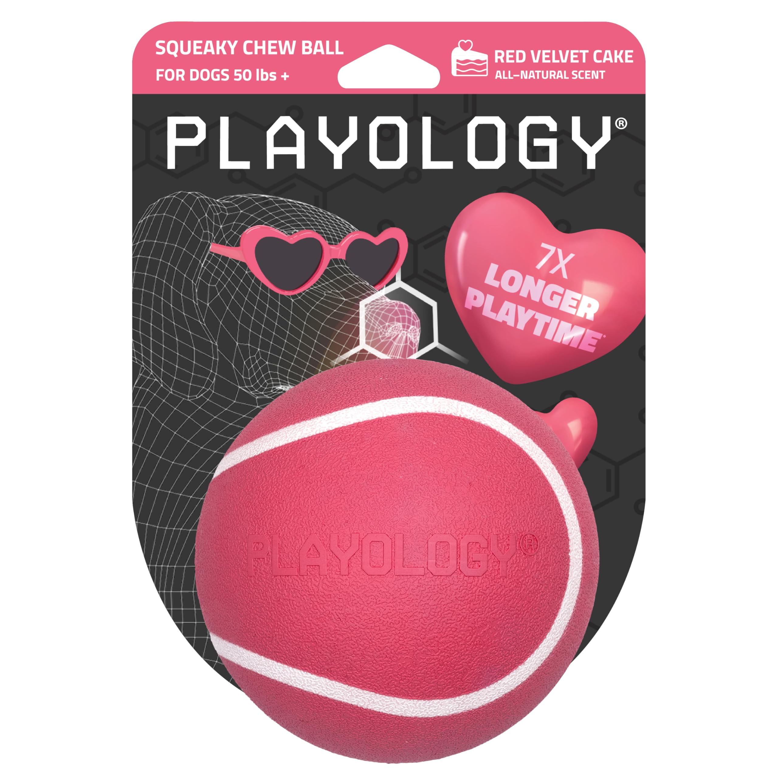 Playology Dog Toys Squeaky Chew Ball - Bouncy Durable Floating Fetch Ball for Dogs Jumbo Red Velvet Cake