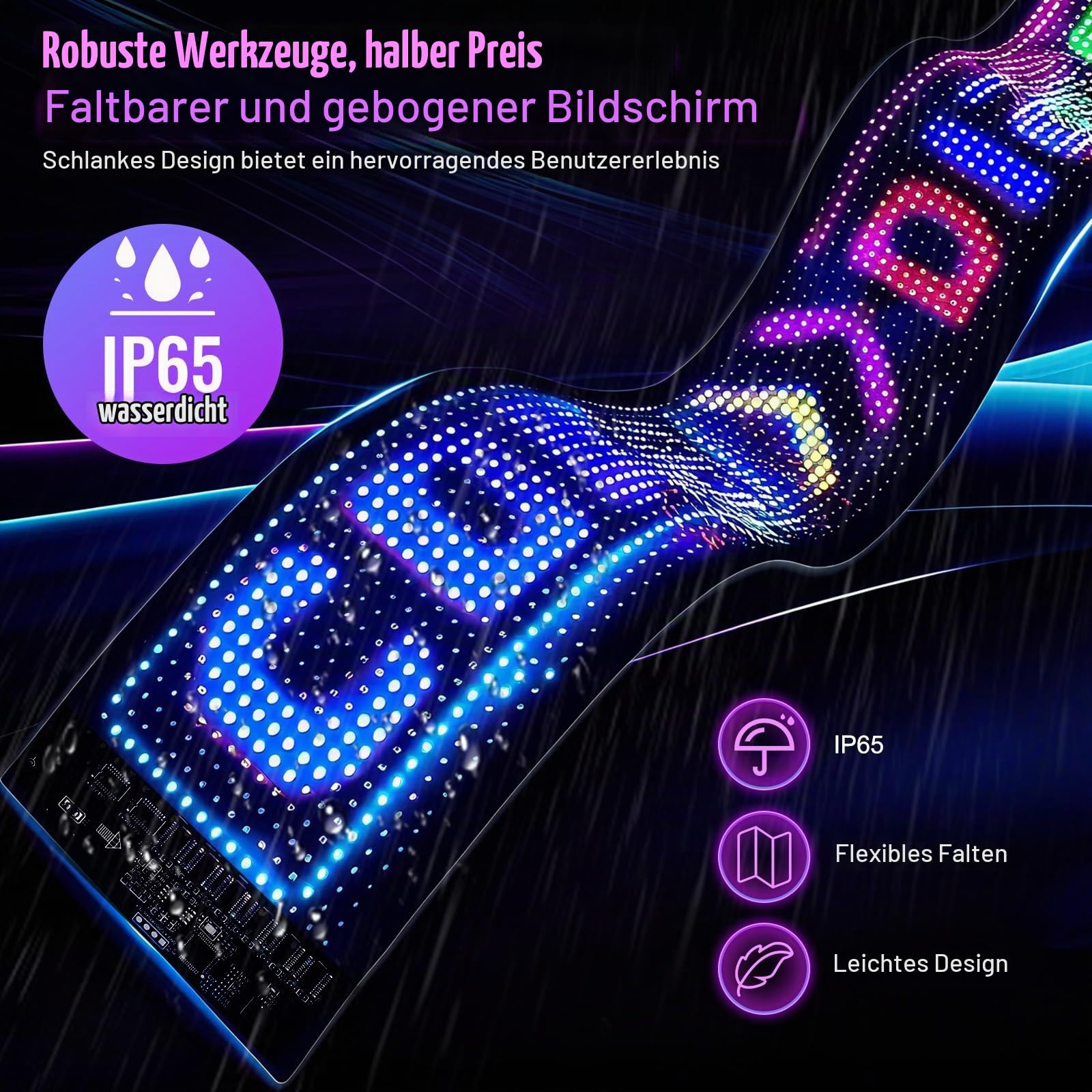 19 * 90Cm Flexibler LED Anzeigetafel, Programmierbare RGB-Laufschrift per Bluetooth Smart App, Devil Eyes Augen für Auto，Personalisiert für Bar, Werbung, Restaurant, Store, Party Dekoration