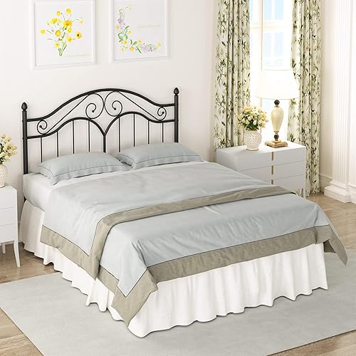 Miniatura 3 de Elephance Base de cama de metal tamaño Queen con cabecera vintage, plataforma de almacenamiento de 11 pulgadas, no necesita somier, fácil montaje,