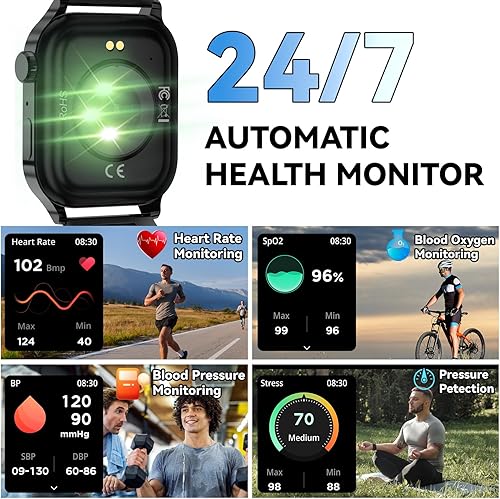 Miniatura 4 de Reloj inteligente para hombres con respuestahacer llamadas, pantalla HD de 1.85 pulgadas, reloj rastreador de fitness con resistente al agua, 100