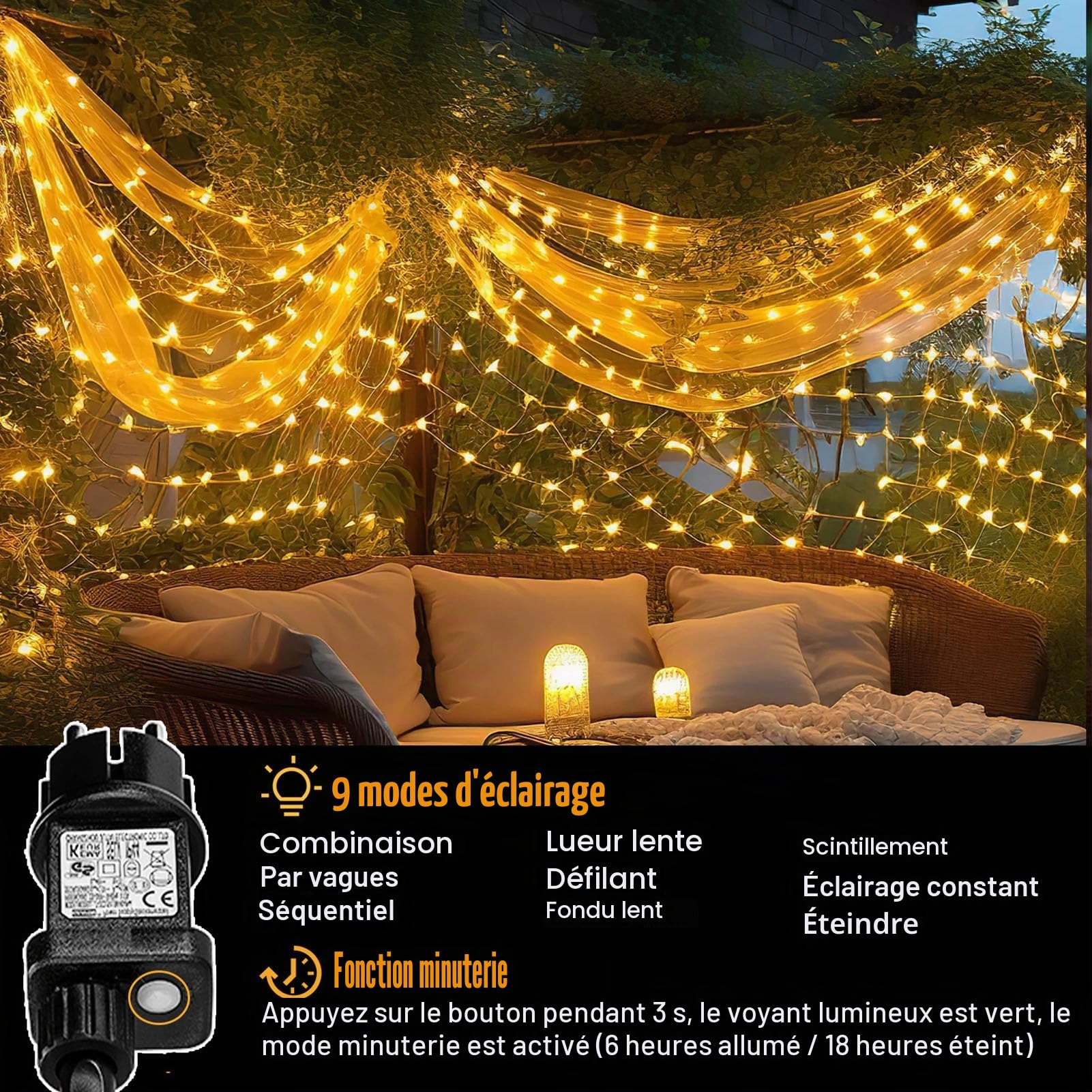 Cozymeow 2 Pièces Filet Lumineux Extérieur 3x2M 200 LED Guirlande Lumineuse | 8 Modes, Prise, Minuterie, Étanche, Noël Lumiere Exterieur Terrasse Jardin Balcon Décoration Mariage Buisson, Blanc Chaud