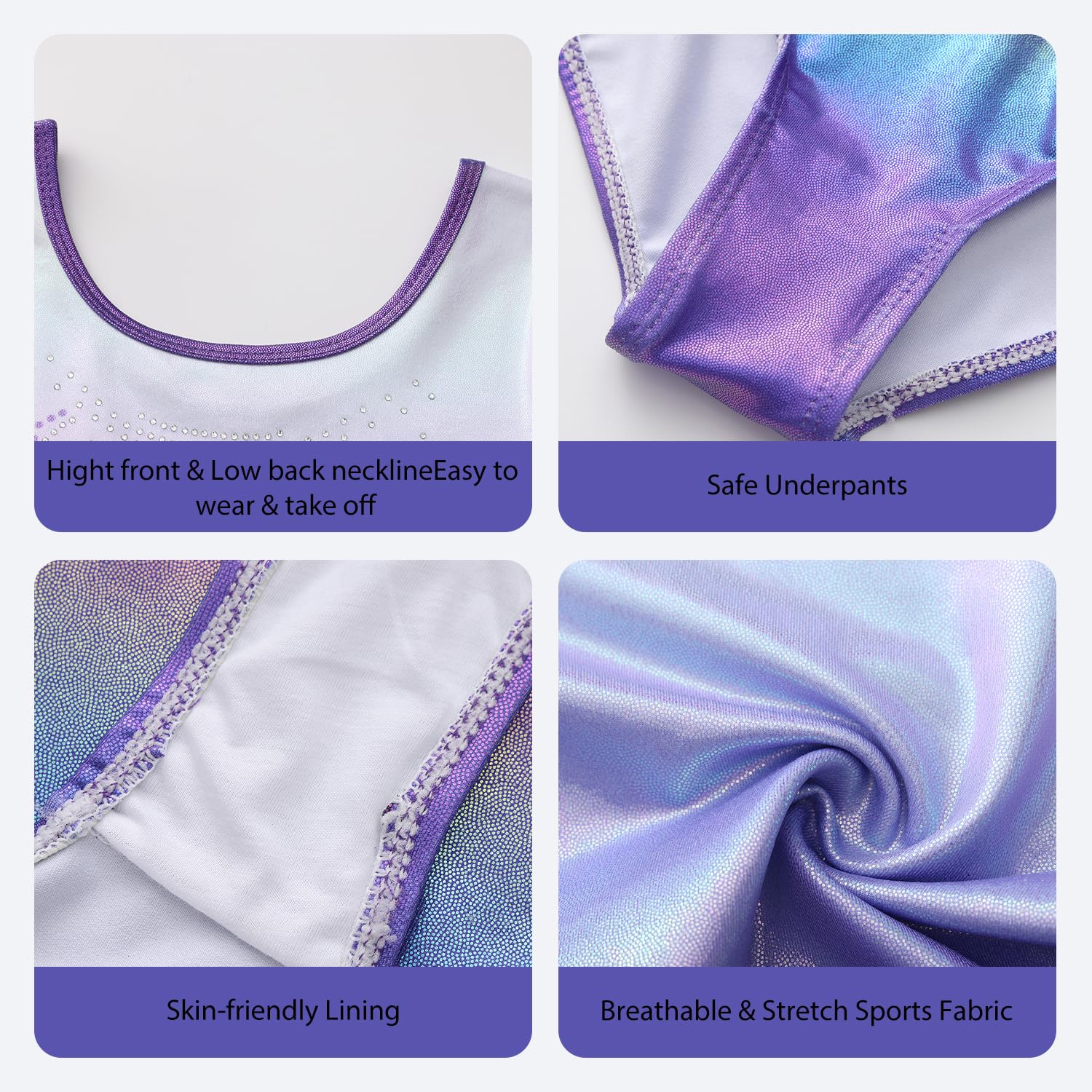 Justaucorps de Gymnastique pour Filles Trois Pièces Maillots de Gymnastique Gymnastique à Manches Longues avec Short et Bandeau