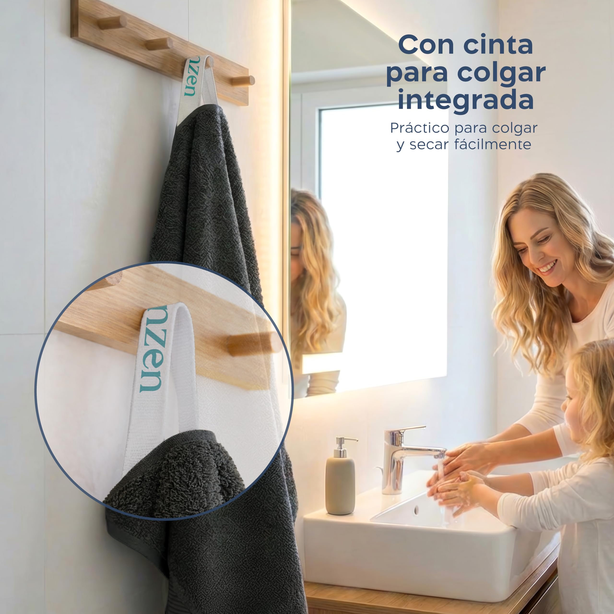 Twinzen Toalla de Baño Grande 100x200 cm – Toalla XXL de Algodón 100%, Absorbente y Suave, con Cinta para Colgar, Certificada Oeko-Tex, Antracita — view 8