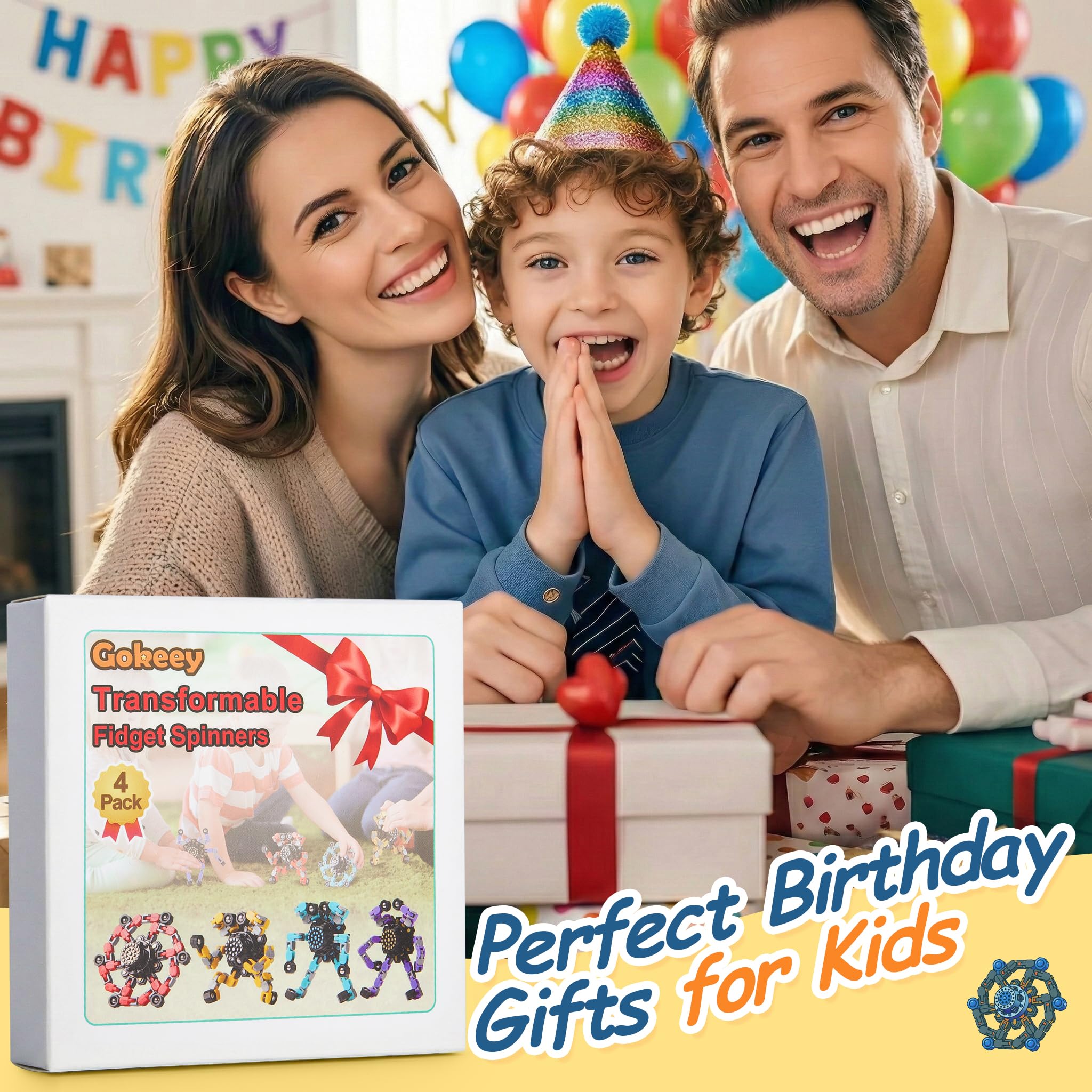 Transformable Fidget Spinners 4 Pcs for Kids and Adults Stress Relief Sensory Toys for Boys and Girls Fingertip Gyros for Party Favors Stocking Stuffers Bulk for Kids