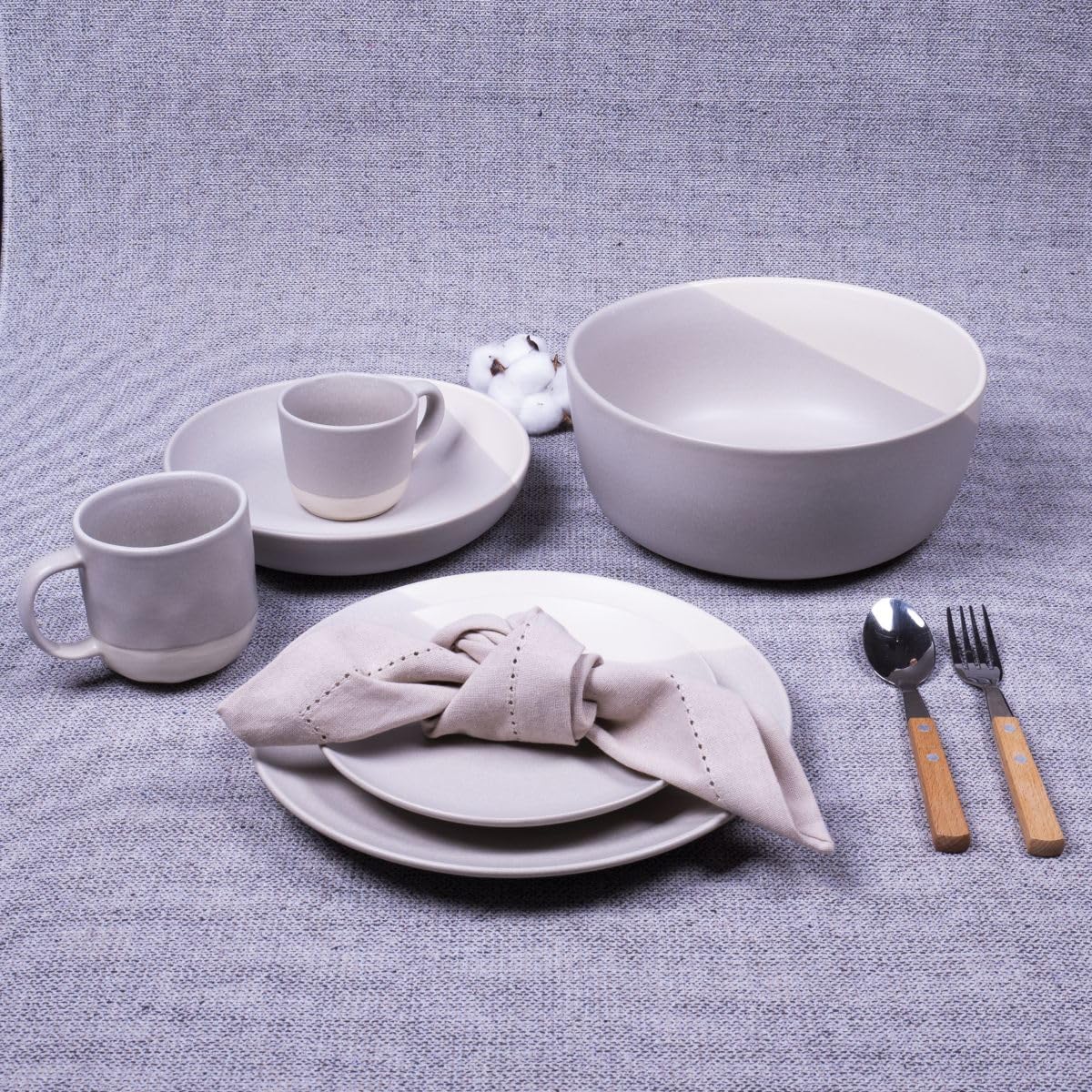 Lot de 6 Assiettes Creuses Ø22 cm en Céramique, Finition Veloutée, Tons Gris et Blanc, Pour Soupes et Plats en Sauce