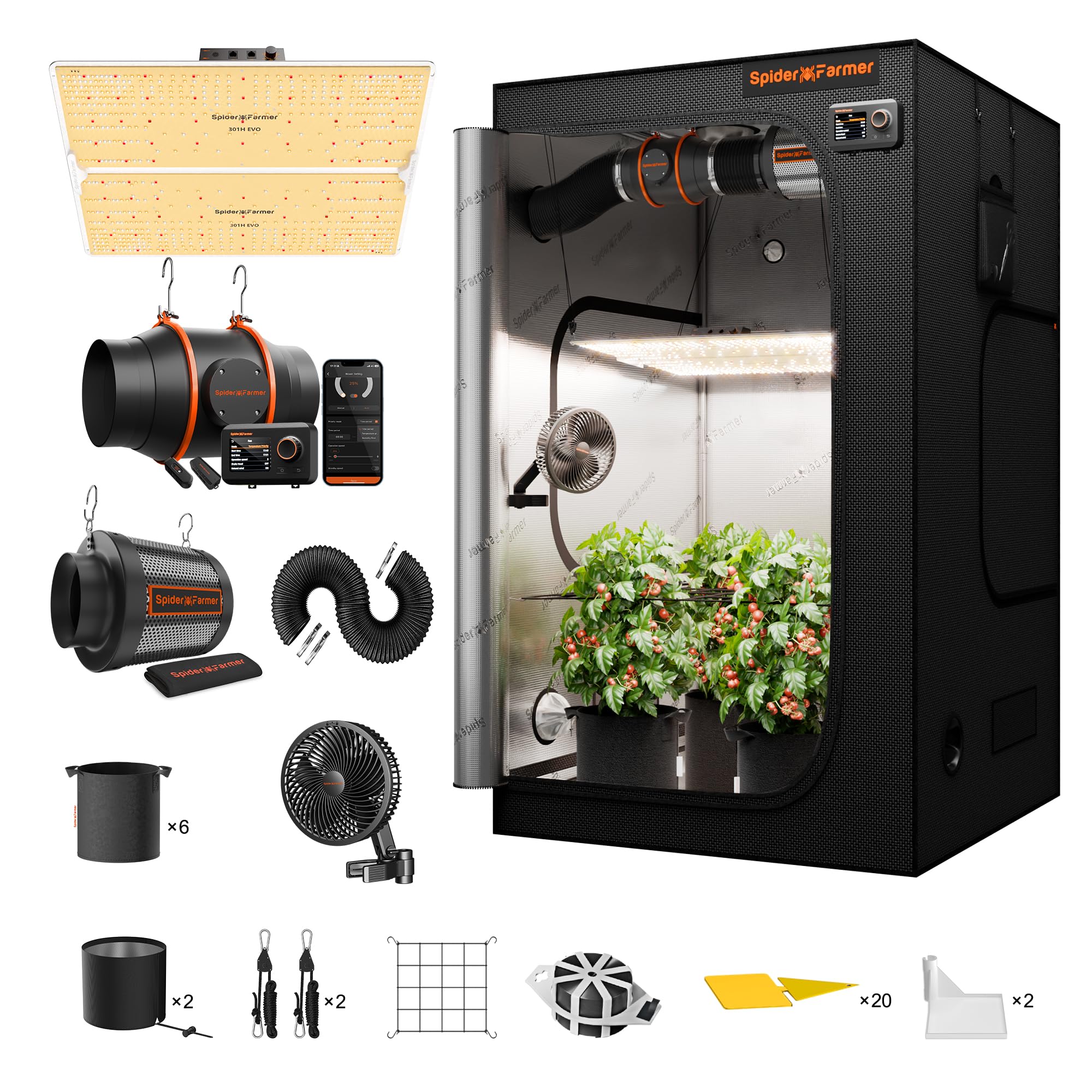 Spider Farmer 120 x 120 x 200 cm, set completo SF4000 450 W LED