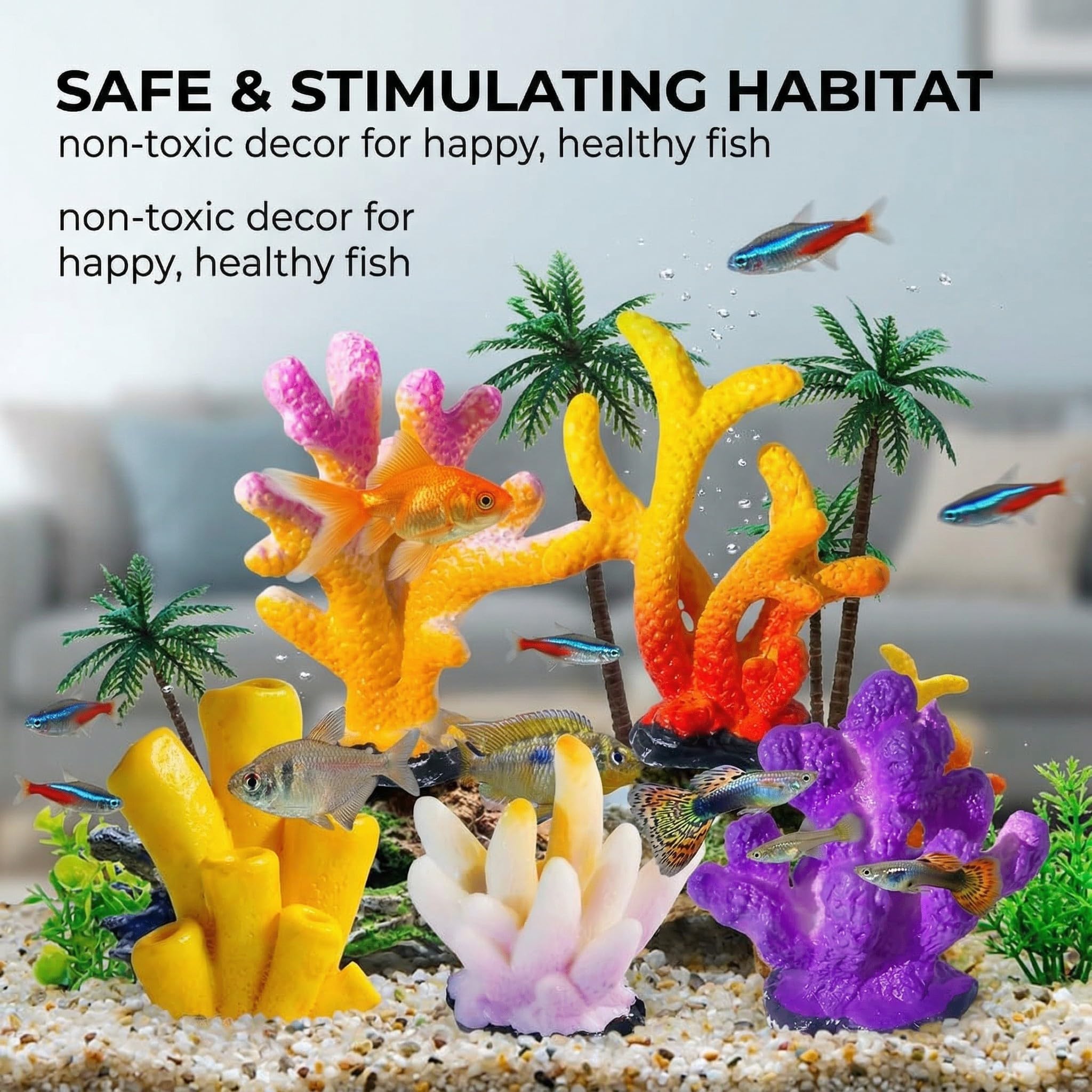 Pezzi Decorazioni Acquario Artificiali, Piante Finte, Accessori per Acquario Pesci, Piante Artificiali con Resina Corallo