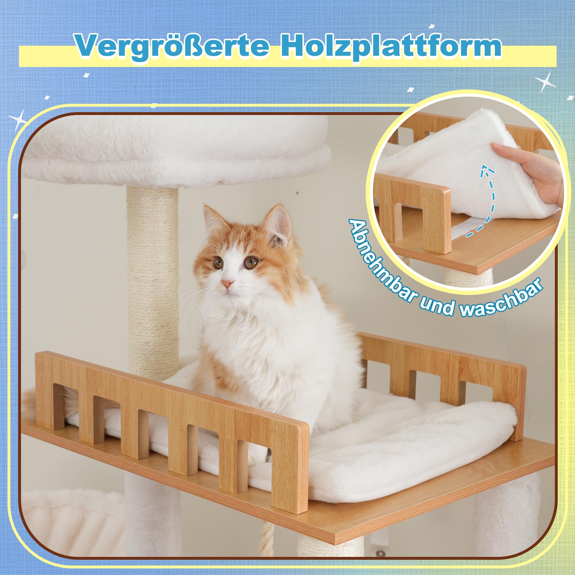 Hey-brother Árbol para Gatos de Madera Moderno, Rascador para Gatos 184 cm, Multinivel Estable con Plataformas Grandes, Hamaca, Cueva para Gatos, Máquina Peinadora y Escalera, Nogal MPJ121WB